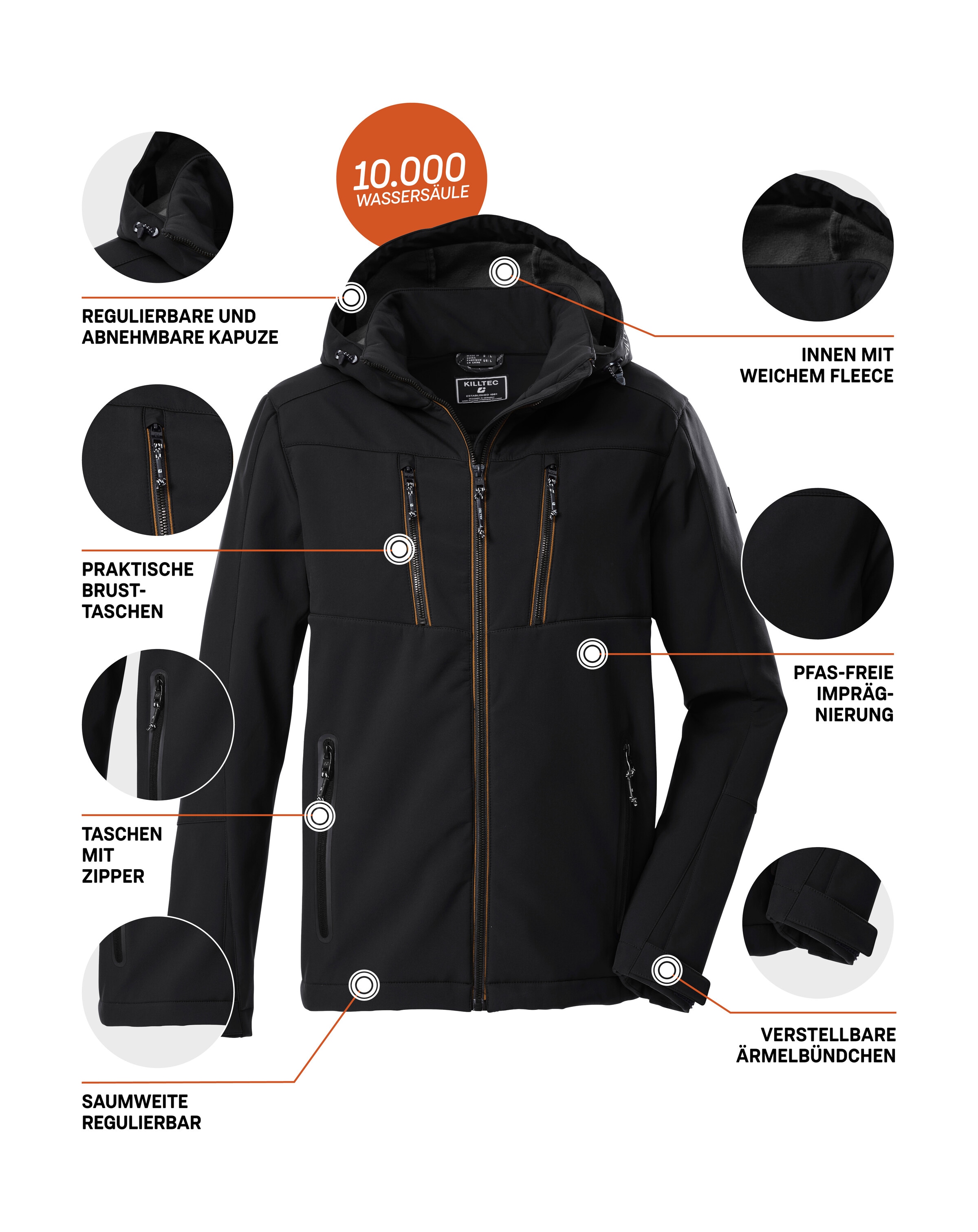 Killtec Softshelljacke »KOW 79 MN SFTSHLL JCKT« Wasser- und windabweisende Softshelljacke, abnehmbare Kapuze