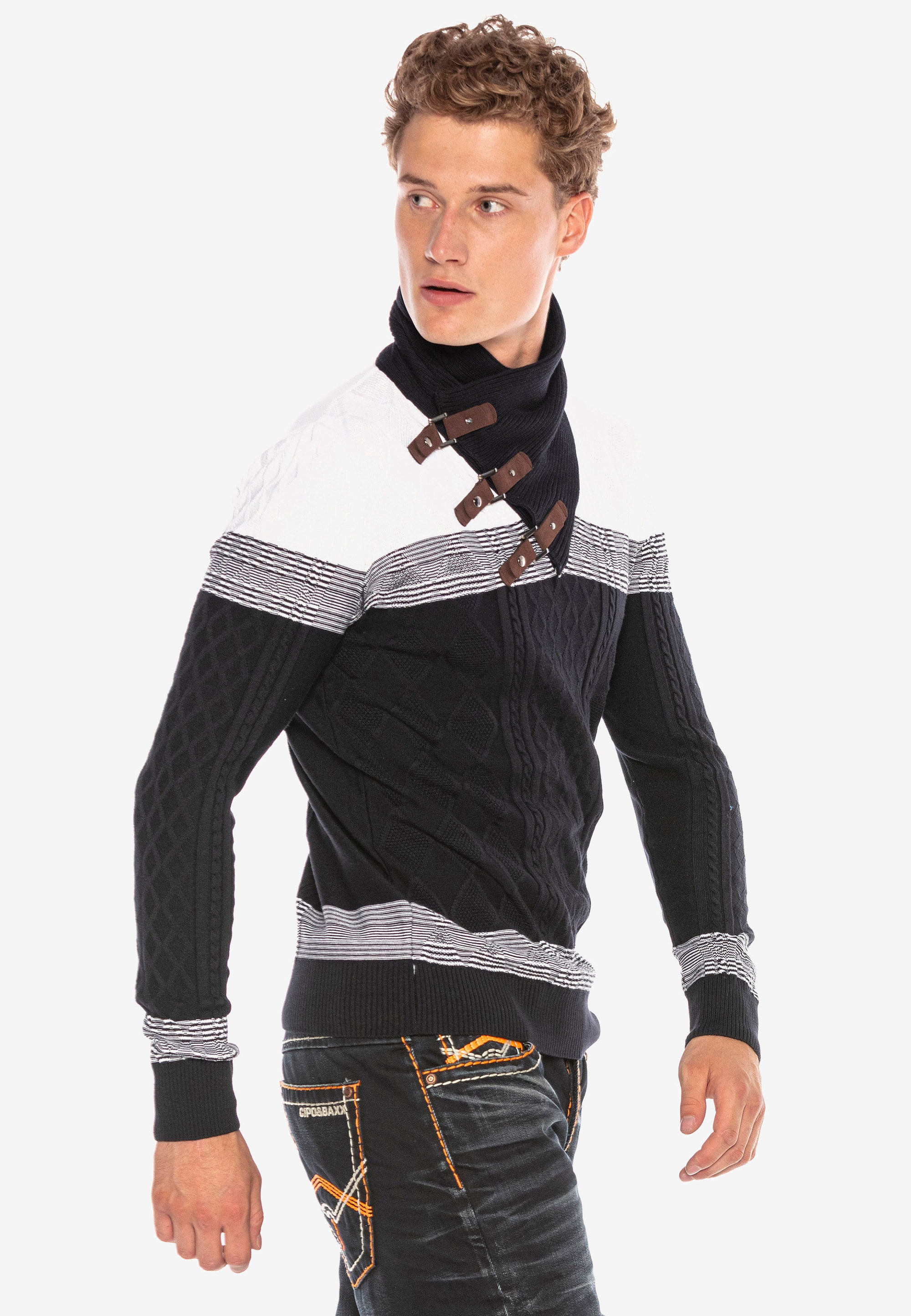 Cipo & Baxx Strickpullover, mit stylischen Kragen