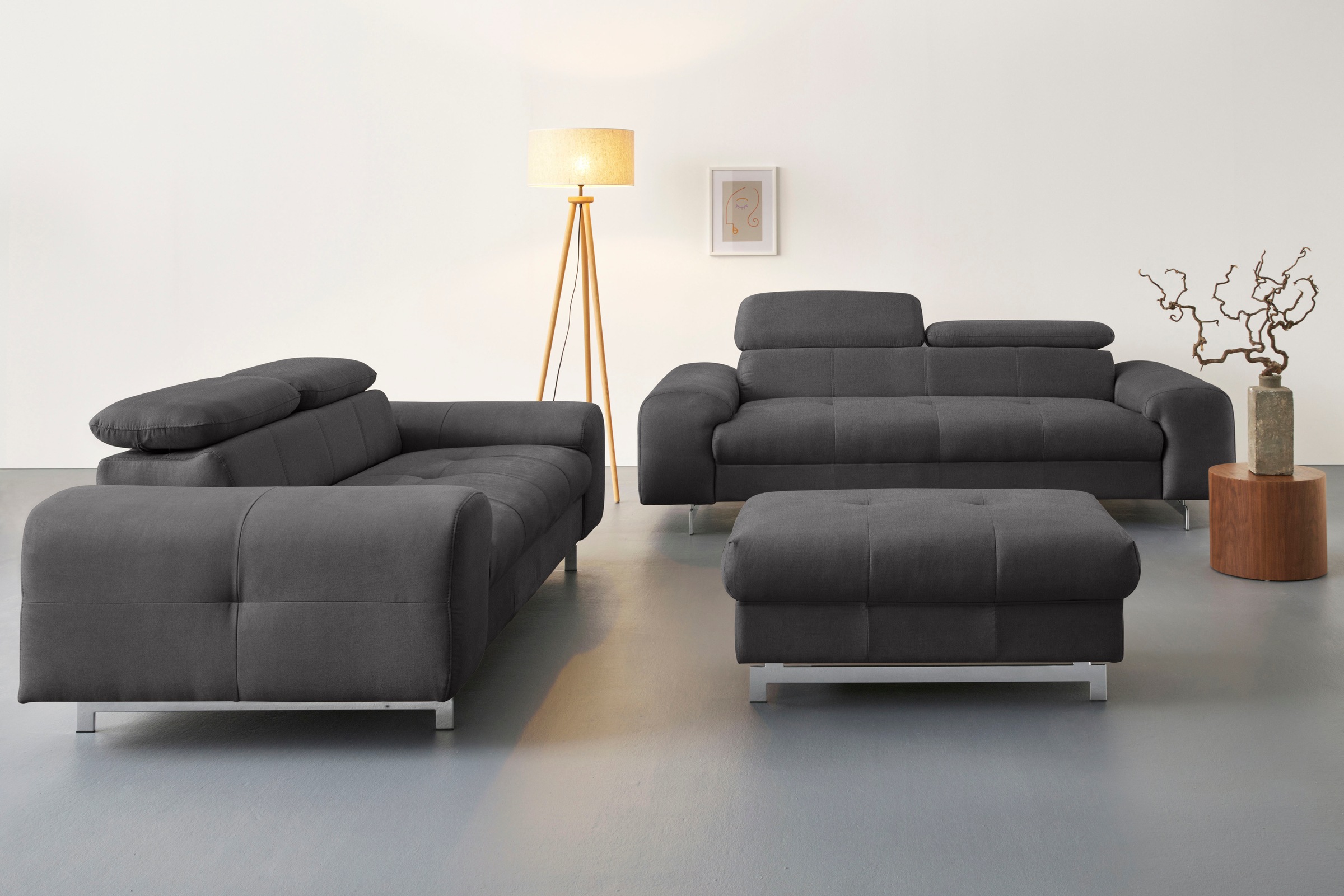 COTTA 2-Sitzer »Chef«, Big-Sofa mit Kopfteilverstellung, edle Metallkufen