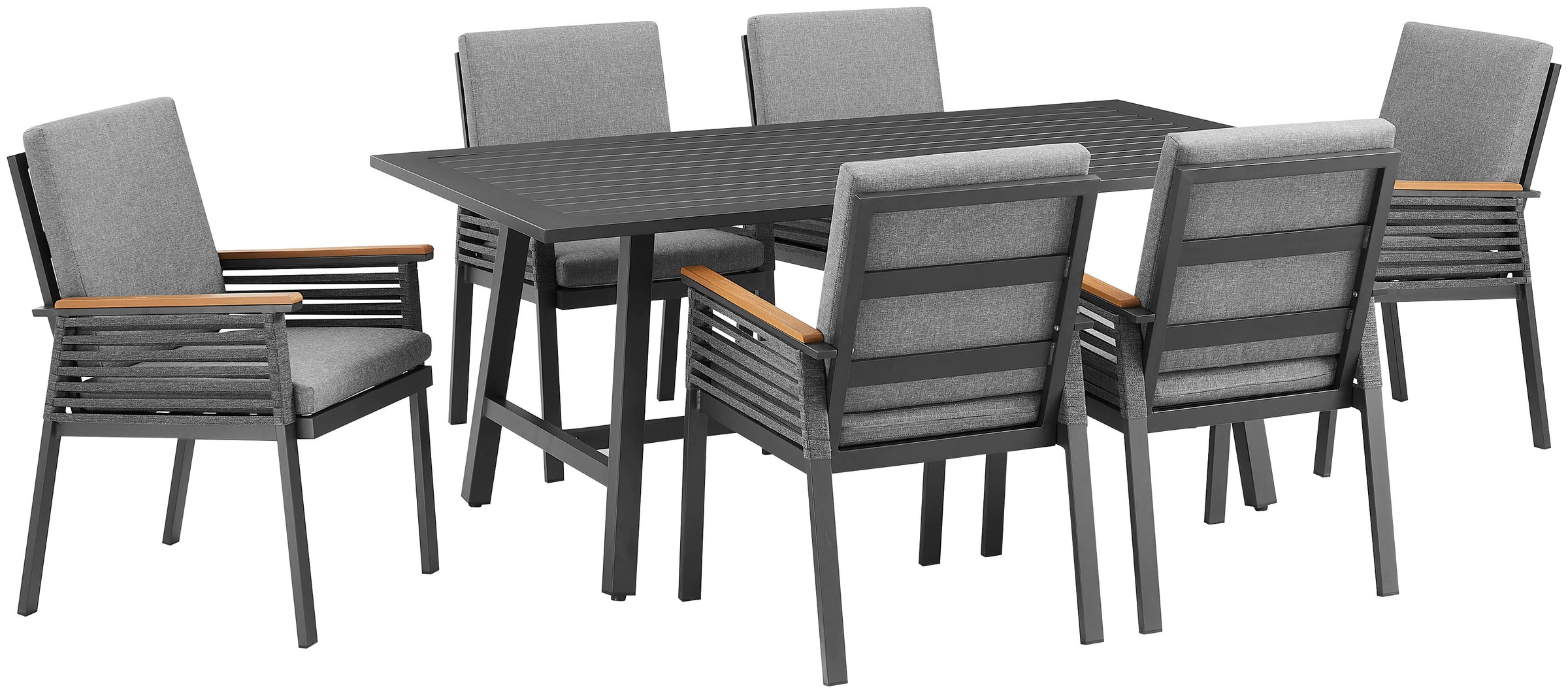 KONIFERA Garten-Essgruppe "Edessa" Set, 19 Stk. tlg. Tischplatte aus Alu-Lamellen,Armlehne mit Seilgeflecht&Noonwood-Latten