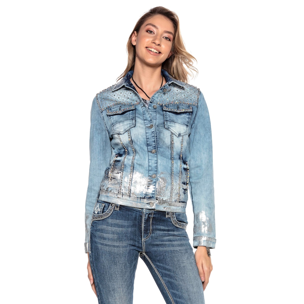 Cipo & Baxx Jeansjacke, mit Pailletten-Logo-Print