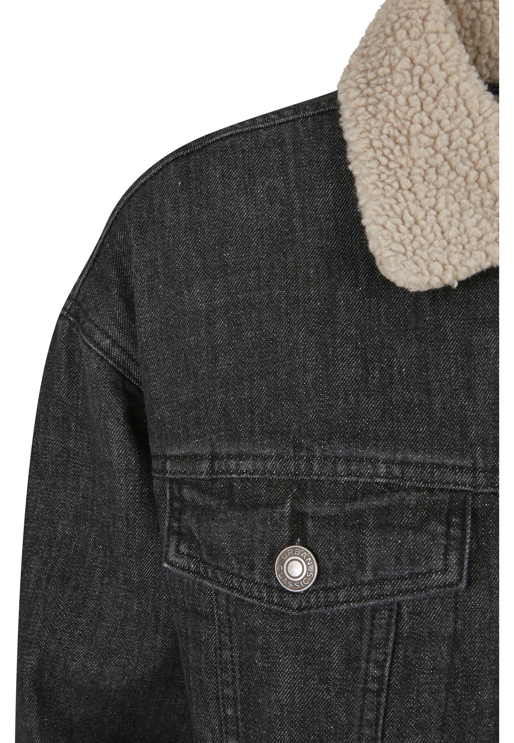 URBAN CLASSICS Jeansjacke »Urban Classics Damen Ladies Oversized Sherpa Denim Jacket« 1 Stk. tlg. ohne Kapuze