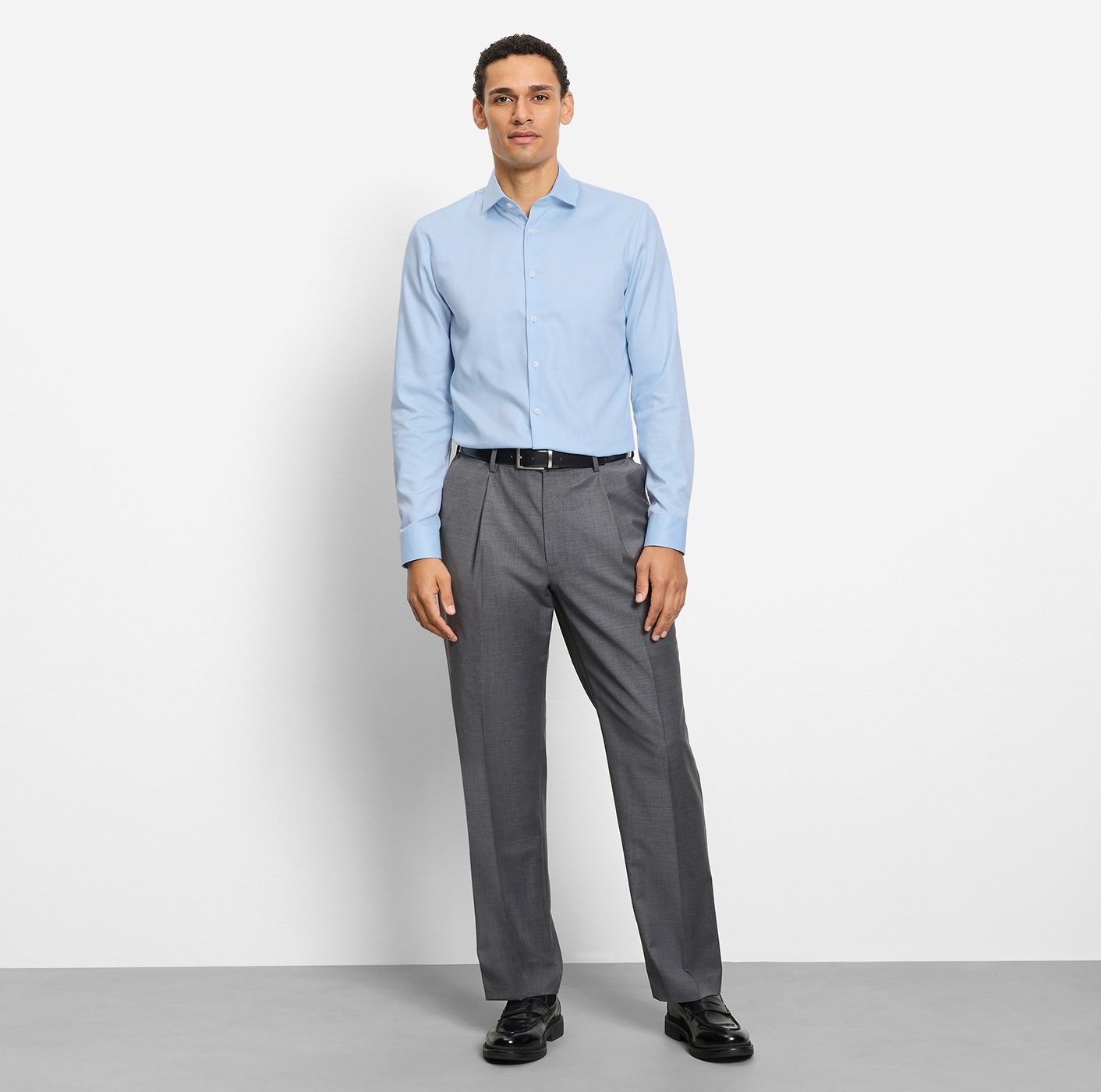 Langarmhemd OLYMP "No 6 six", Herren, Gr. 41, N-Gr, bleu, Web, Obermaterial: 97% Baumwolle, 3% Elastolefin, sehr schmal, 2-Knopf-Manschette, Hemden, Royal Kentkragen, Businesshemd, super slim fit 6