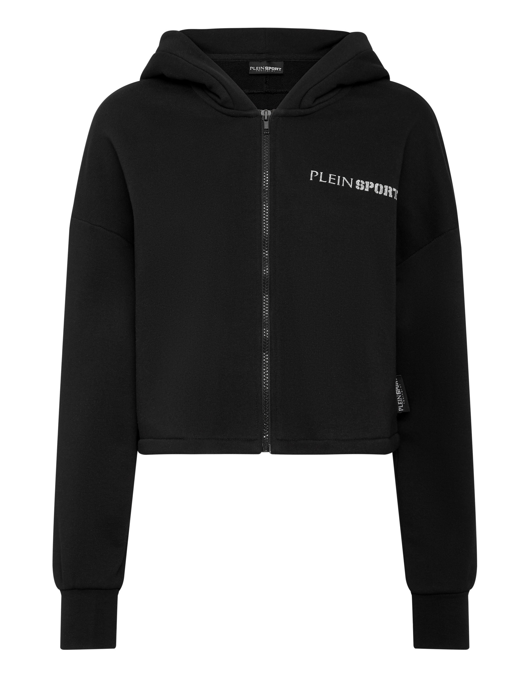 PLEIN SPORT Mädchen Kapuzensweatjacke "Scratch", schwarz, Gr. XS, Obermaterial: 88% Baumwolle, 12% Polyester, Sweatjacken