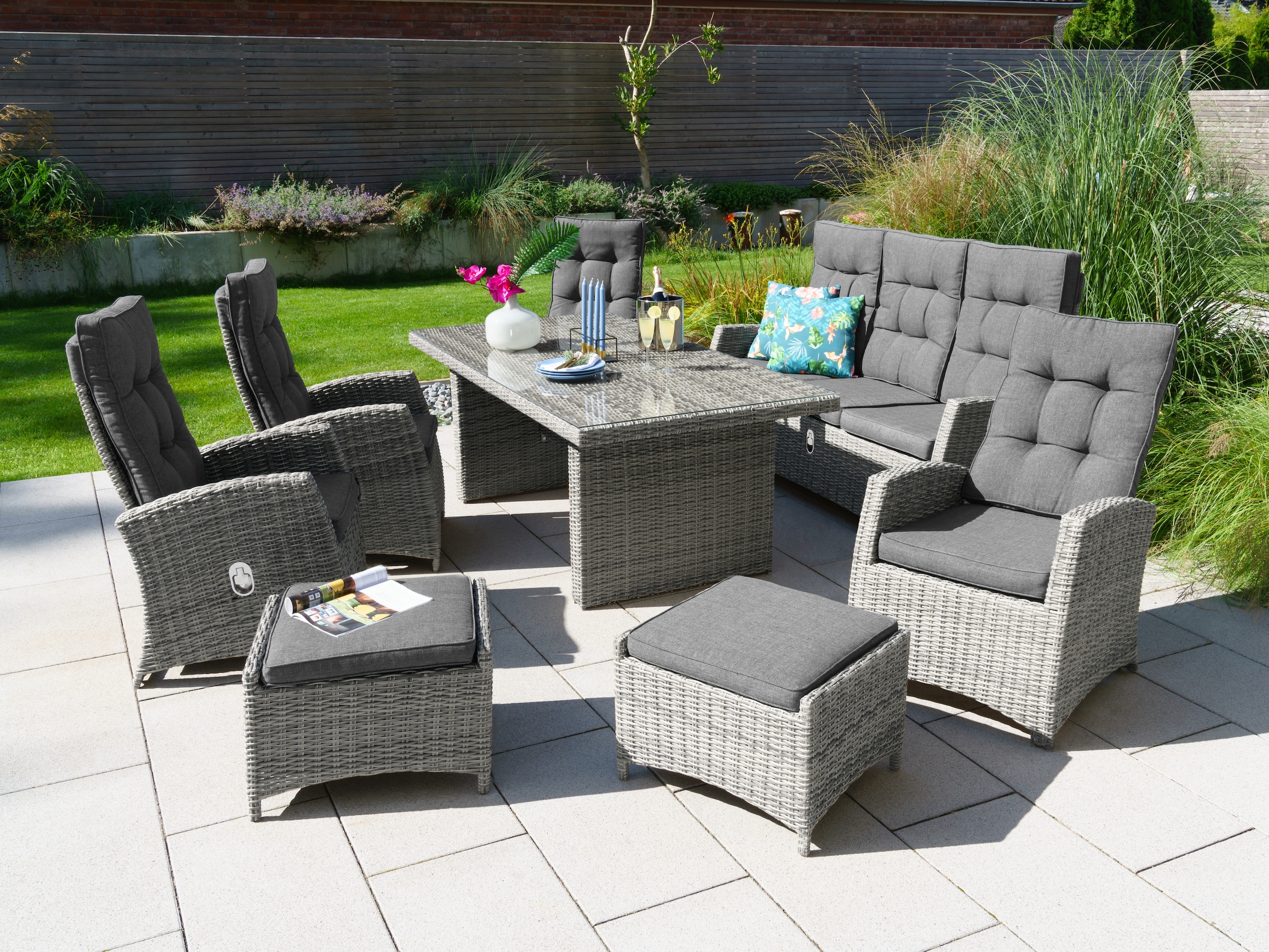 KONIFERA Garten-Essgruppe "Monaco" Set, 4x Sessel, 1x 3er Sofa, 2x Hocker, günstig online kaufen