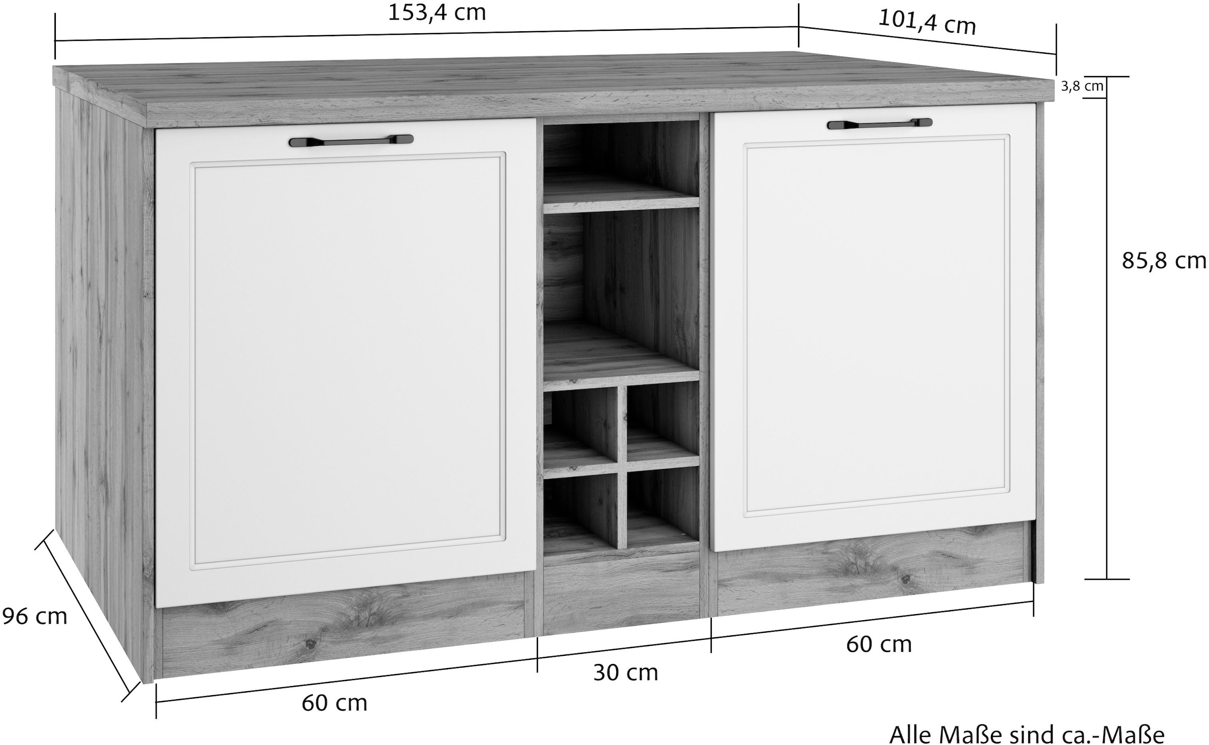 KOCHSTATION Kücheninsel »KS-Lana, Breite 153 cm«, MDF-Fronten, Arbeitsplatte 38mm stark