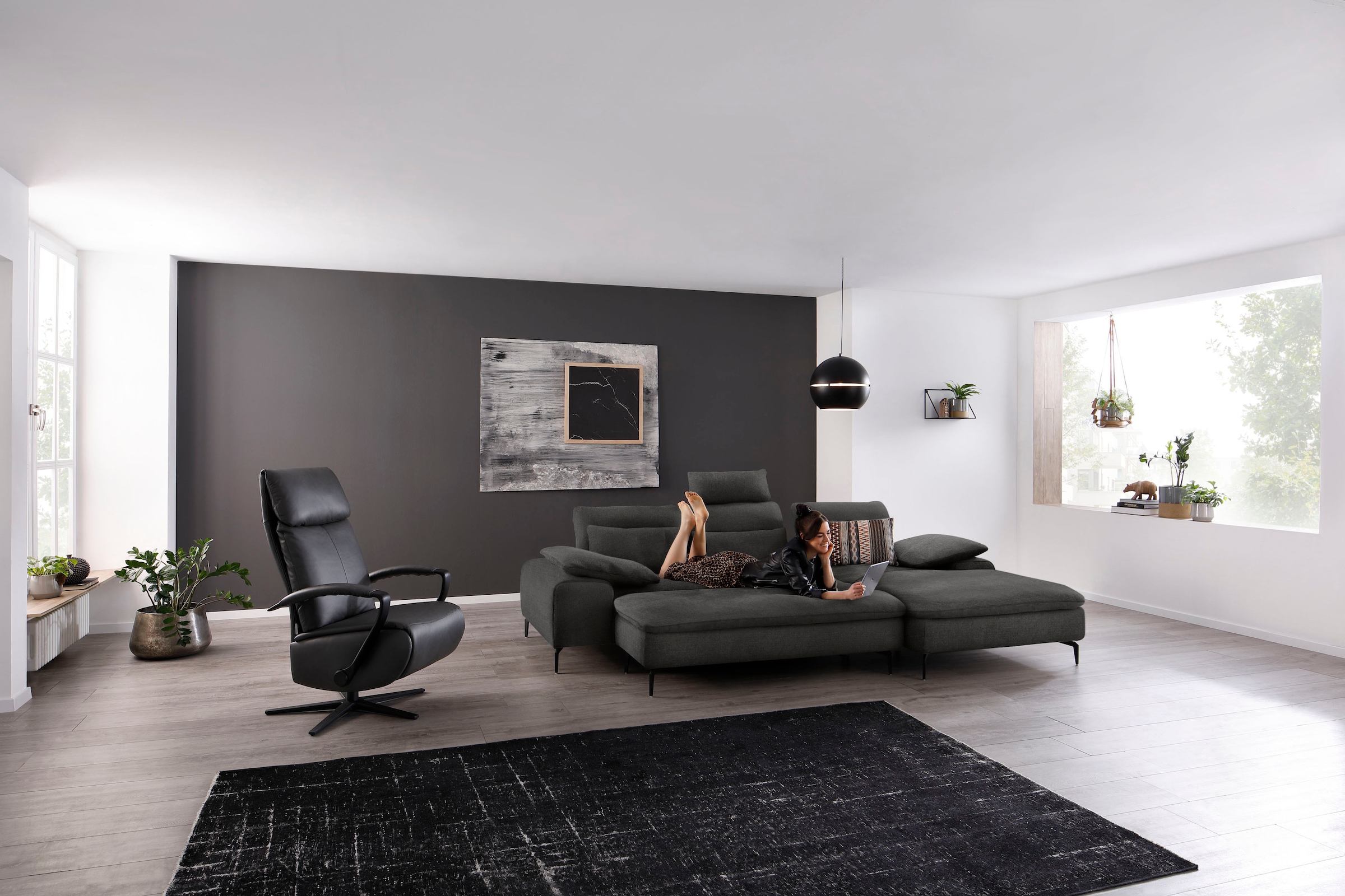 W.SCHILLIG Ecksofa "valentinoo, Designsofa, bequem, elegant und zeitlos, L-Form" inklusive Hocker, mit Sitztiefenverstellung, Breite 299 cm