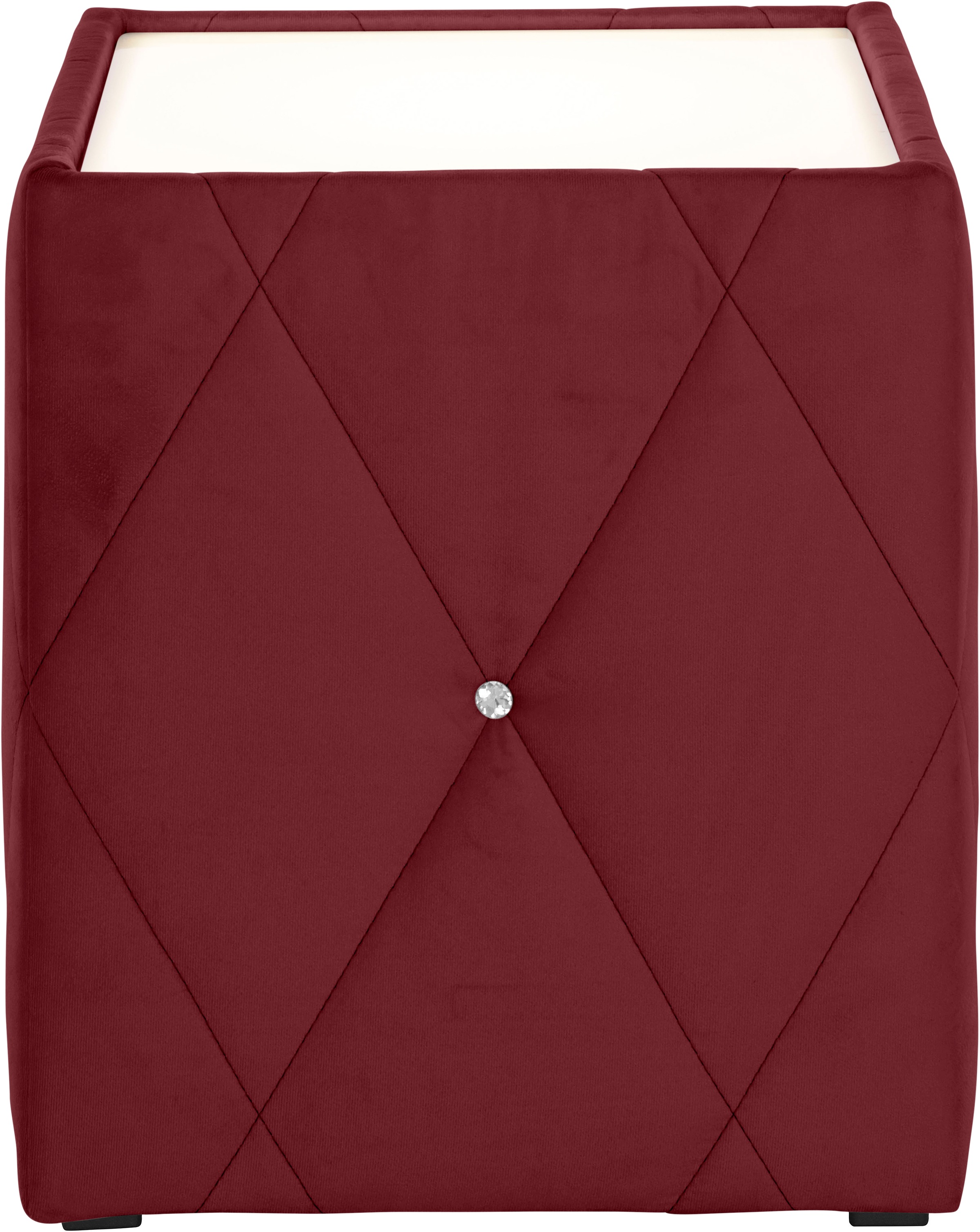 Nachttisch HOME AFFAIRE "Alfie", rot (weinrot, plexi milchglas), B:50cm H:53cm T:50cm, Tische, Nachttisch, mit Beleuchtung und Bezug aus Samtverlours 2