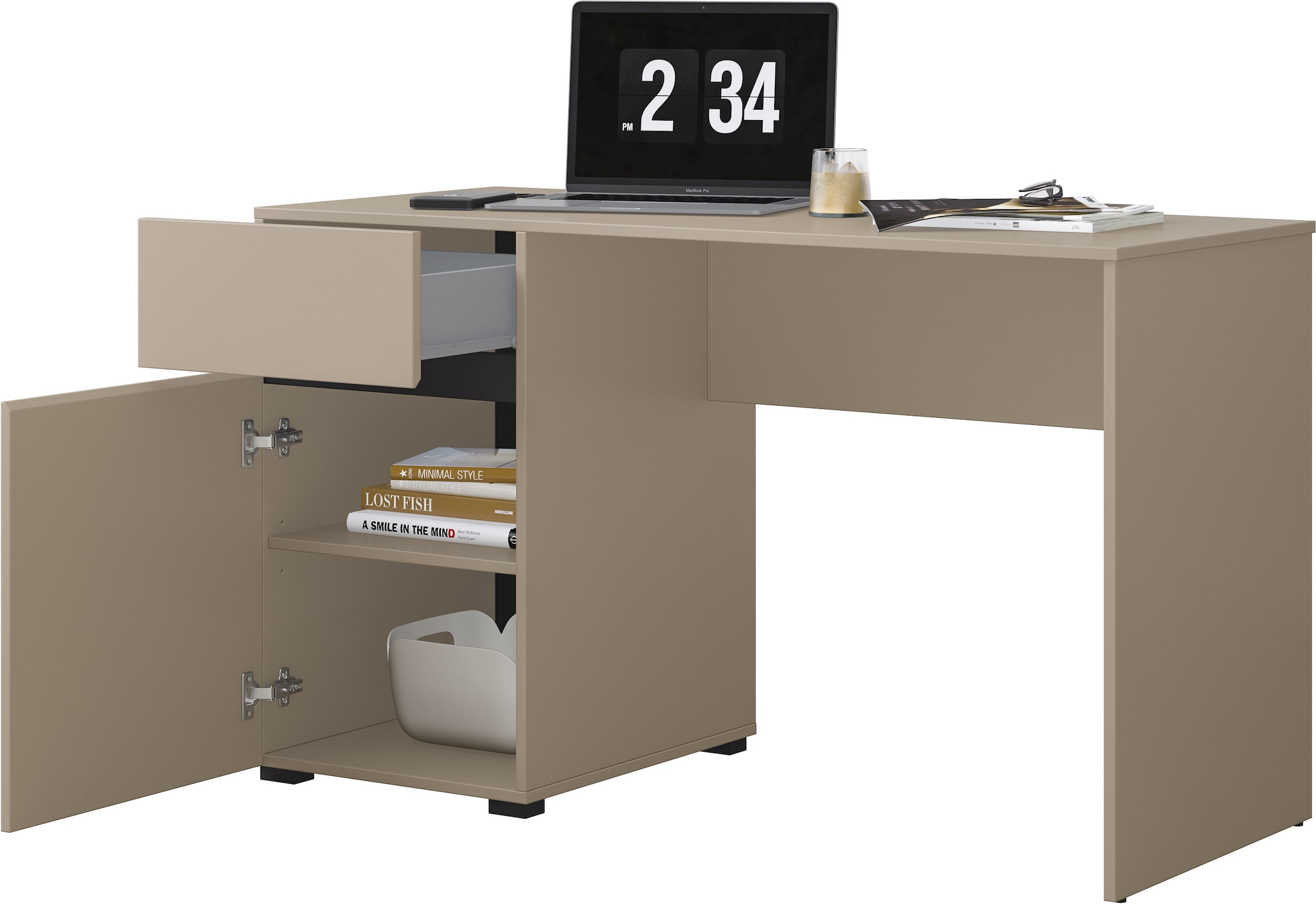 OTTO home Schreibtisch »Cross, Breite 130 cm, praktischer Computertisch« Bürotisch mit 1 Schublade und Tür, Tischplatte mit Kabeldurchführung