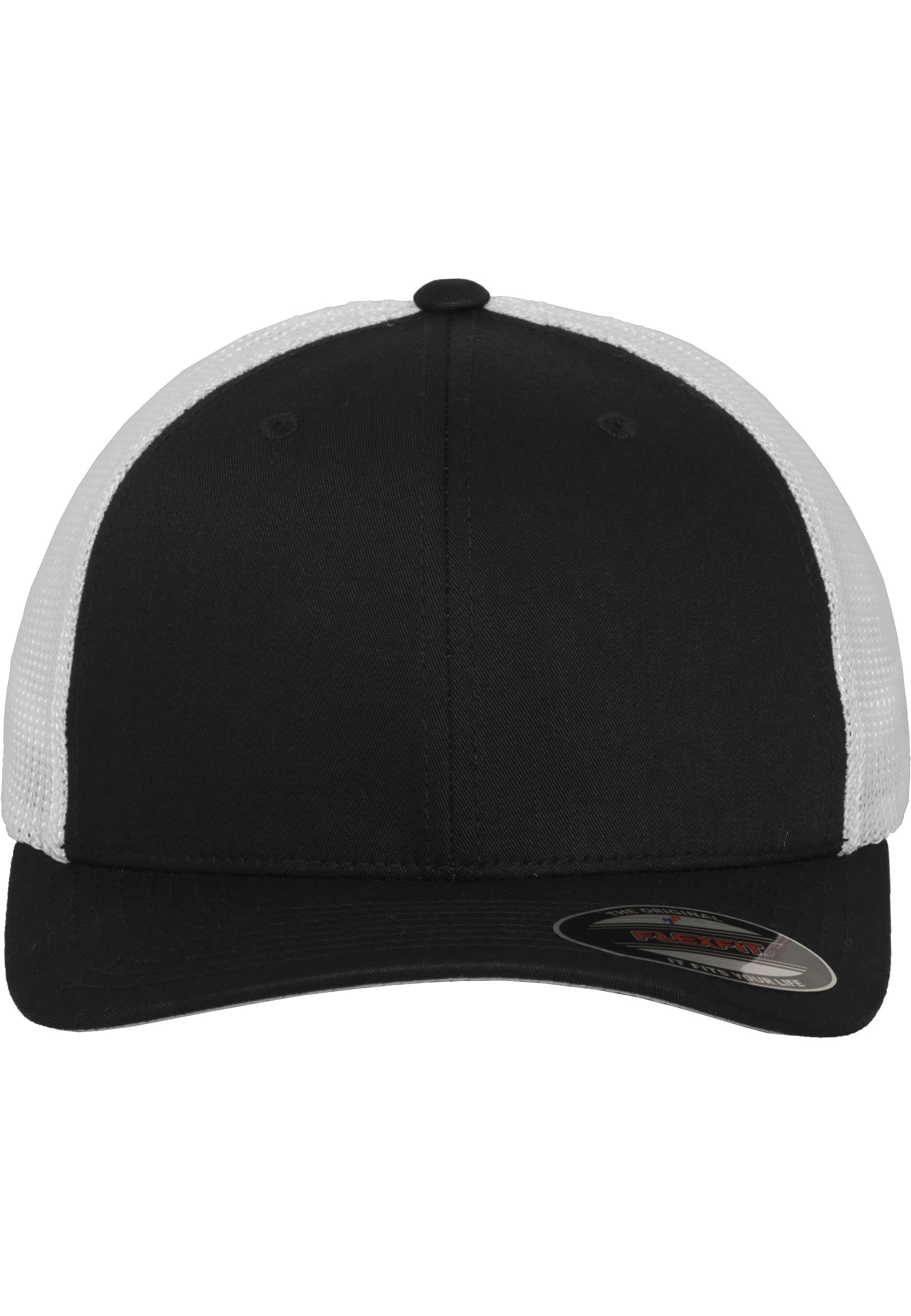 FLEXFIT Herren Flex Cap "Flexfit Unisex Flexfit Mesh Trucker 2-Tone"balck, weiß, Gr. S, 55% Baumwolle, 43% Polyester, 2% Elasthan, Caps