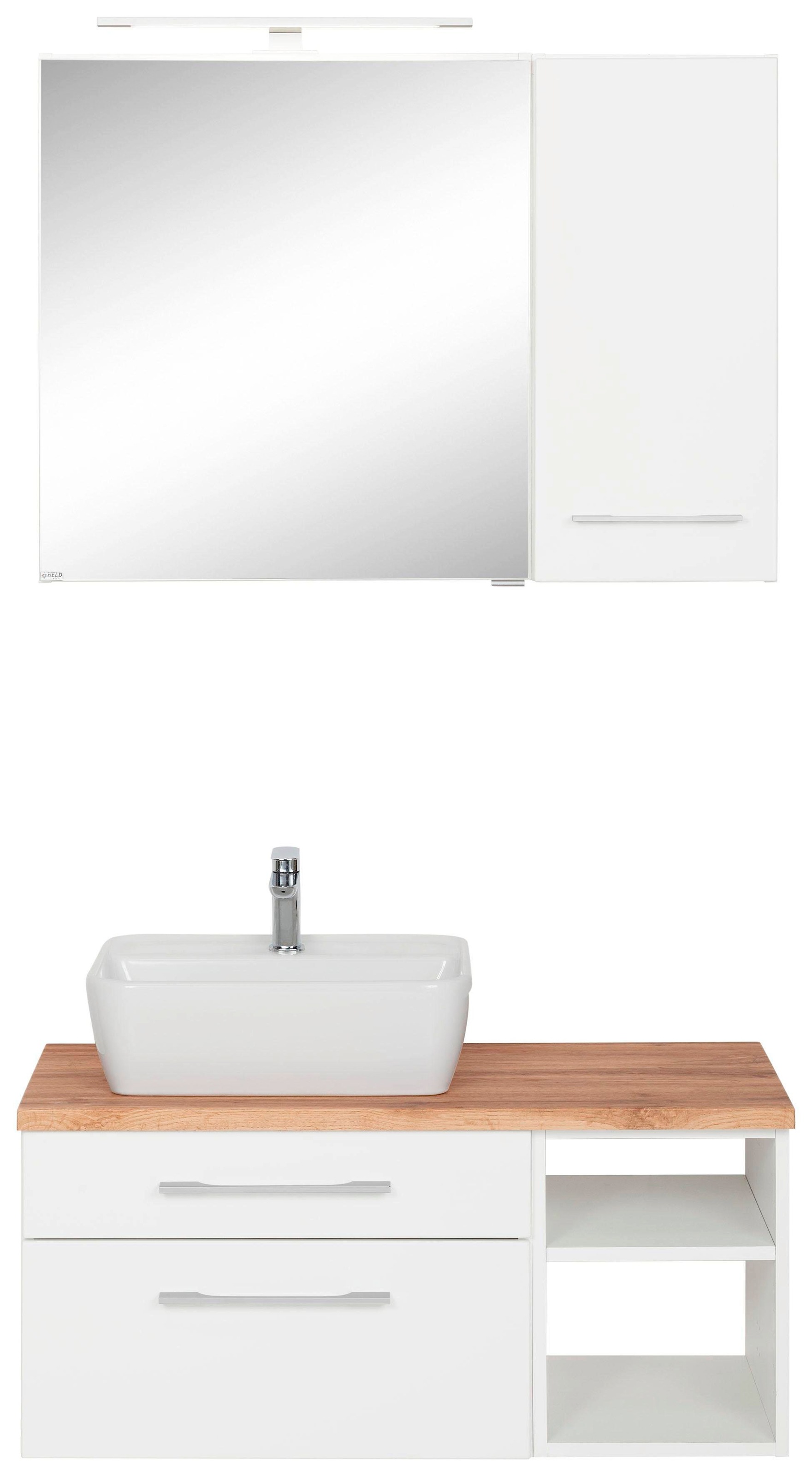 welltime Badmöbel-Set "Davos" 3 Stk. tlg. Spiegelschrank mit extra Regal günstig online kaufen