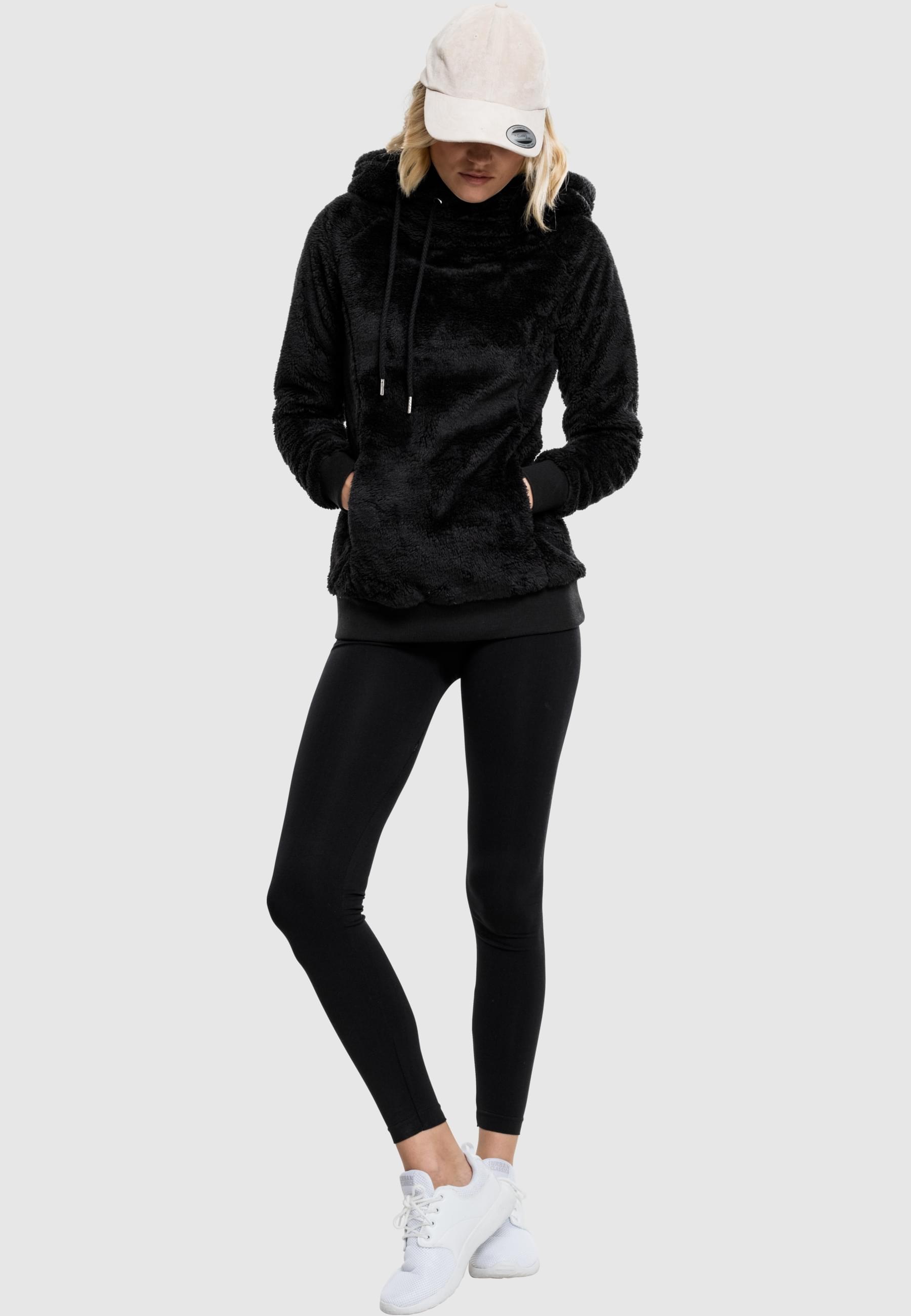 URBAN CLASSICS Rundhalspullover »Urban Classics Damen Ladies Long Teddy Hoody«, (1 tlg.)