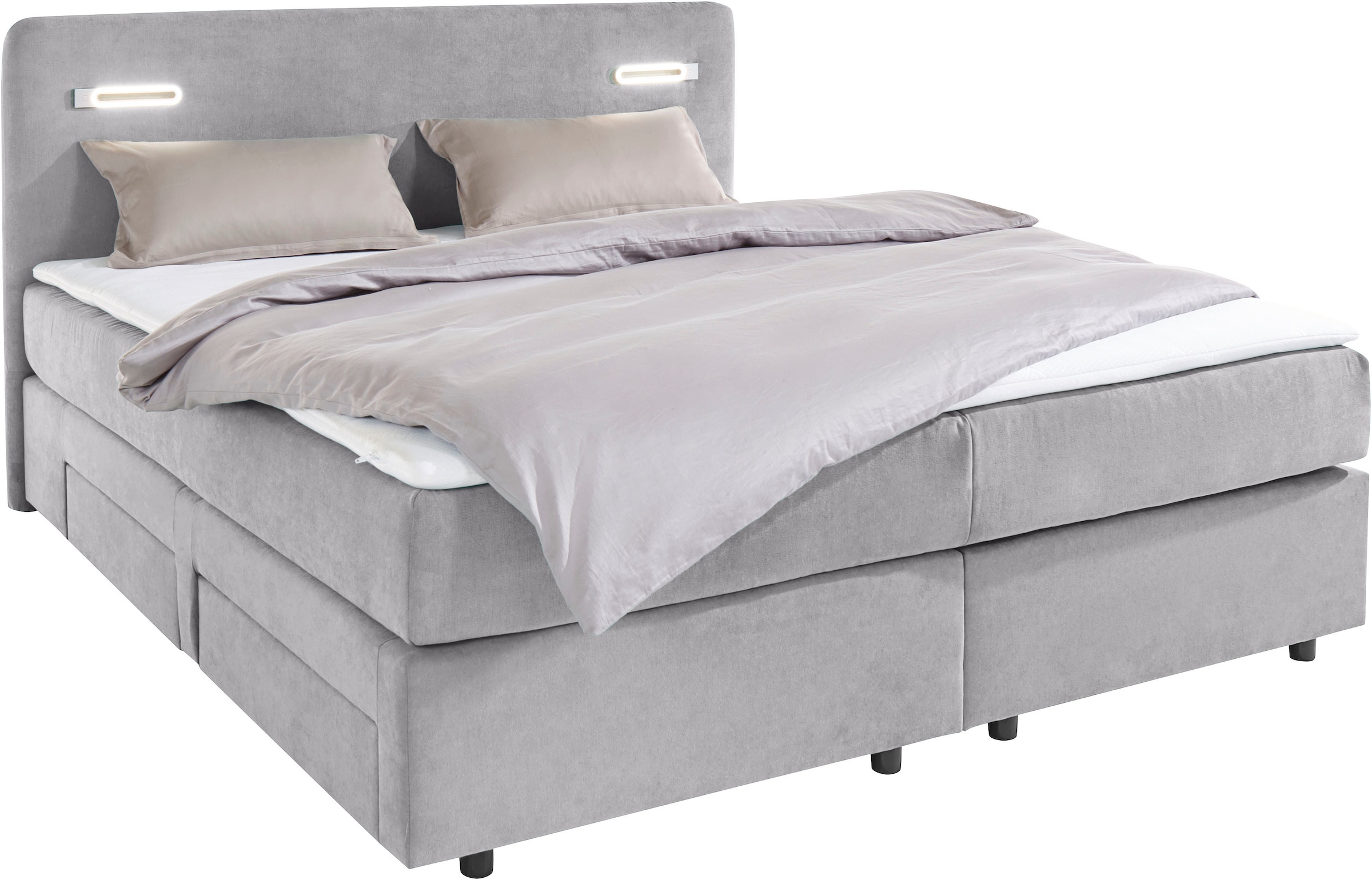 INOSIGN Boxbett »Luan«, Schubkästen, LED-Beleuchtung und Topper, in Breite 120 cm und 180 cm