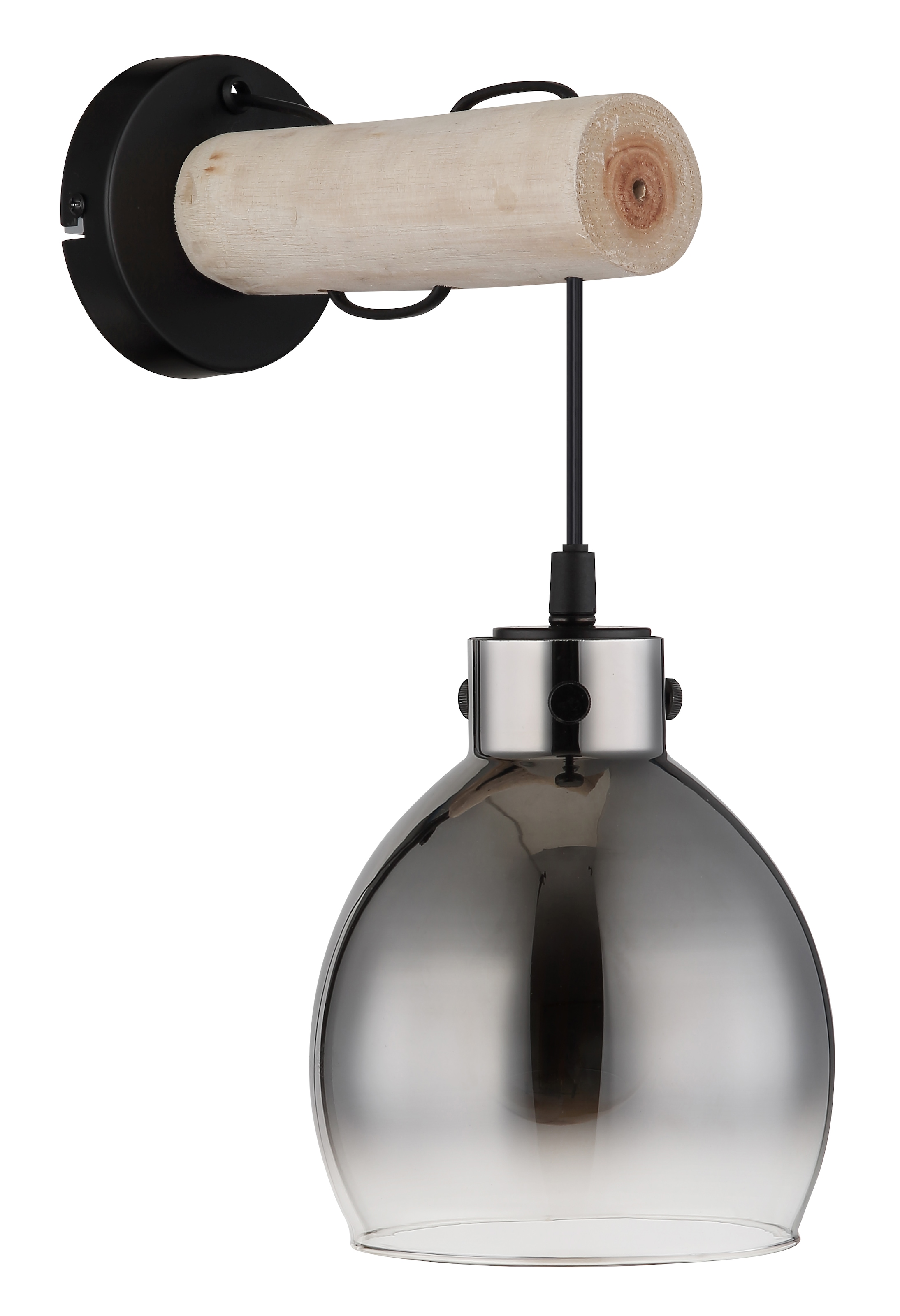 GLOBO LIGHTING Wandleuchte »RYAN«, Leuchtmittel E27 | ohne Leuchtmittel, Wandlampe/Spot/Wohnzimmer/Flur/Glas rauchfarben/Metall/Holz
