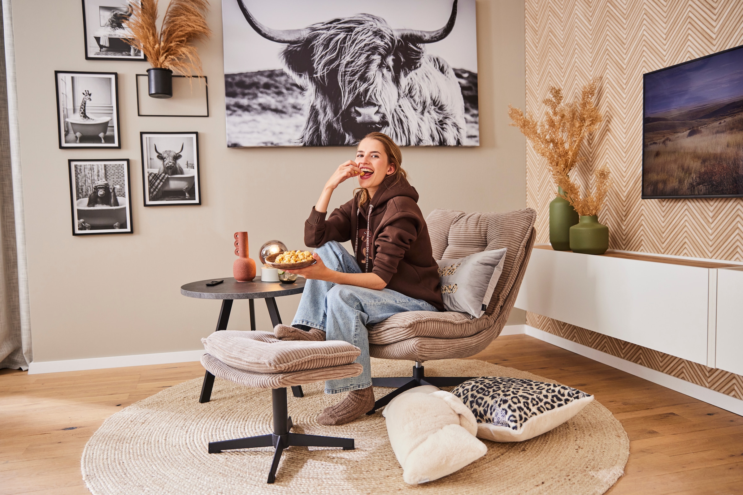 Jockenhöfer Gruppe Relaxsessel »Kasper«, Inklusive Hocker, 360° Drehfunktion, Cord