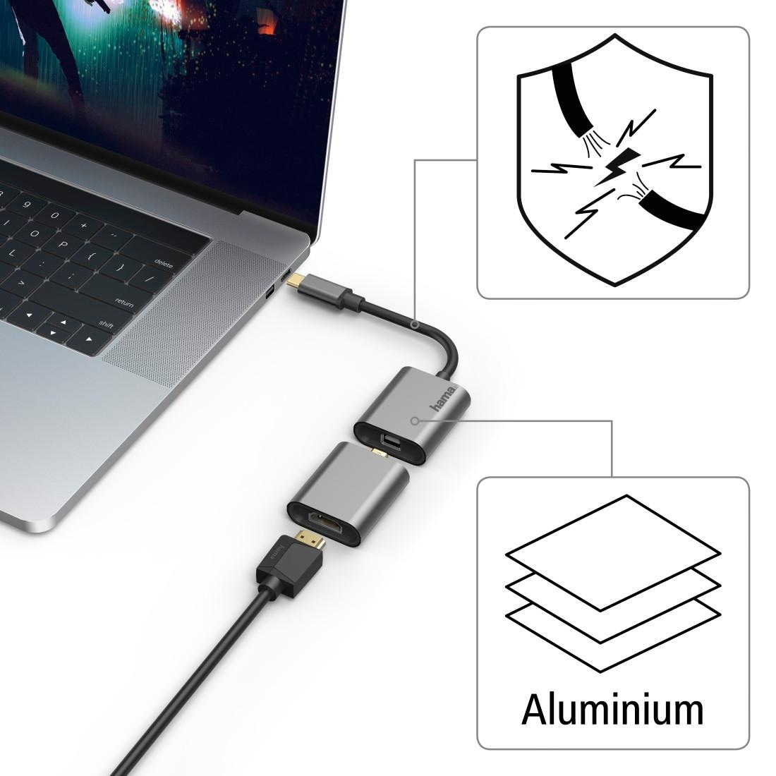Hama USB-Adapter BAUR HDMI-VGA-Mini 15 zu 6in1, USB-C, VGA Mini-DisplayPort, USB-C-Mini HDMI™ | cm, »Video-Adapter-Set Alu«, Adapter DisplayPort, DisplayPort Multiport USB-C