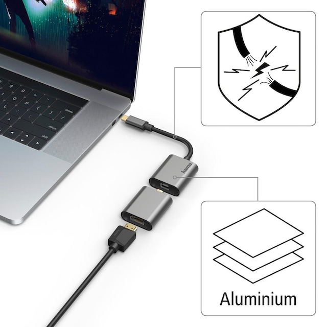 Hama USB-Adapter »Video-Adapter-Set 6in1, VGA USB-C Multiport Adapter Alu«,  USB-C-Mini DisplayPort zu HDMI-VGA-Mini DisplayPort, 15 cm, USB-C,  Mini-DisplayPort, HDMI™ | BAUR
