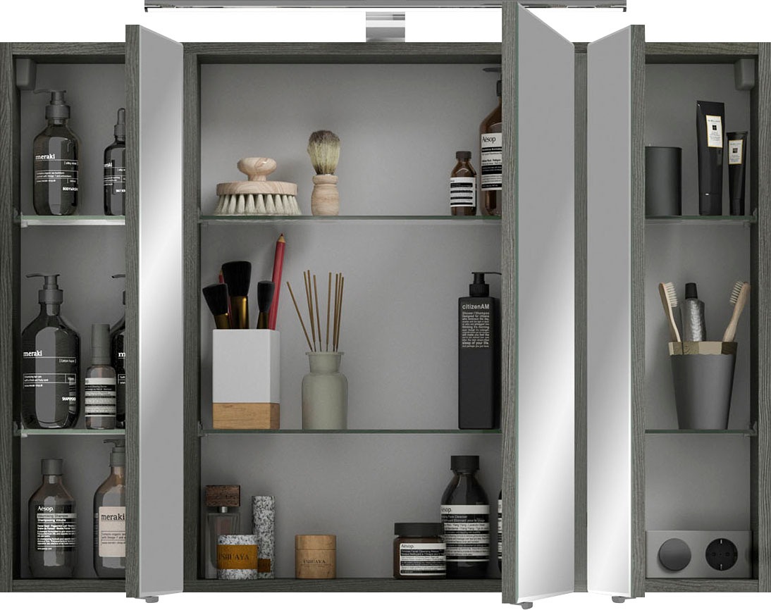 Saphir Badmöbel-Set »6005 Sprint 4-teilig, Keramik-Waschtisch mit LED-Spiegelschrank«, (5 St.), Unterschrank, Midischrank, inkl. Türdämpfer, 5 Türen, 5 Schubladen