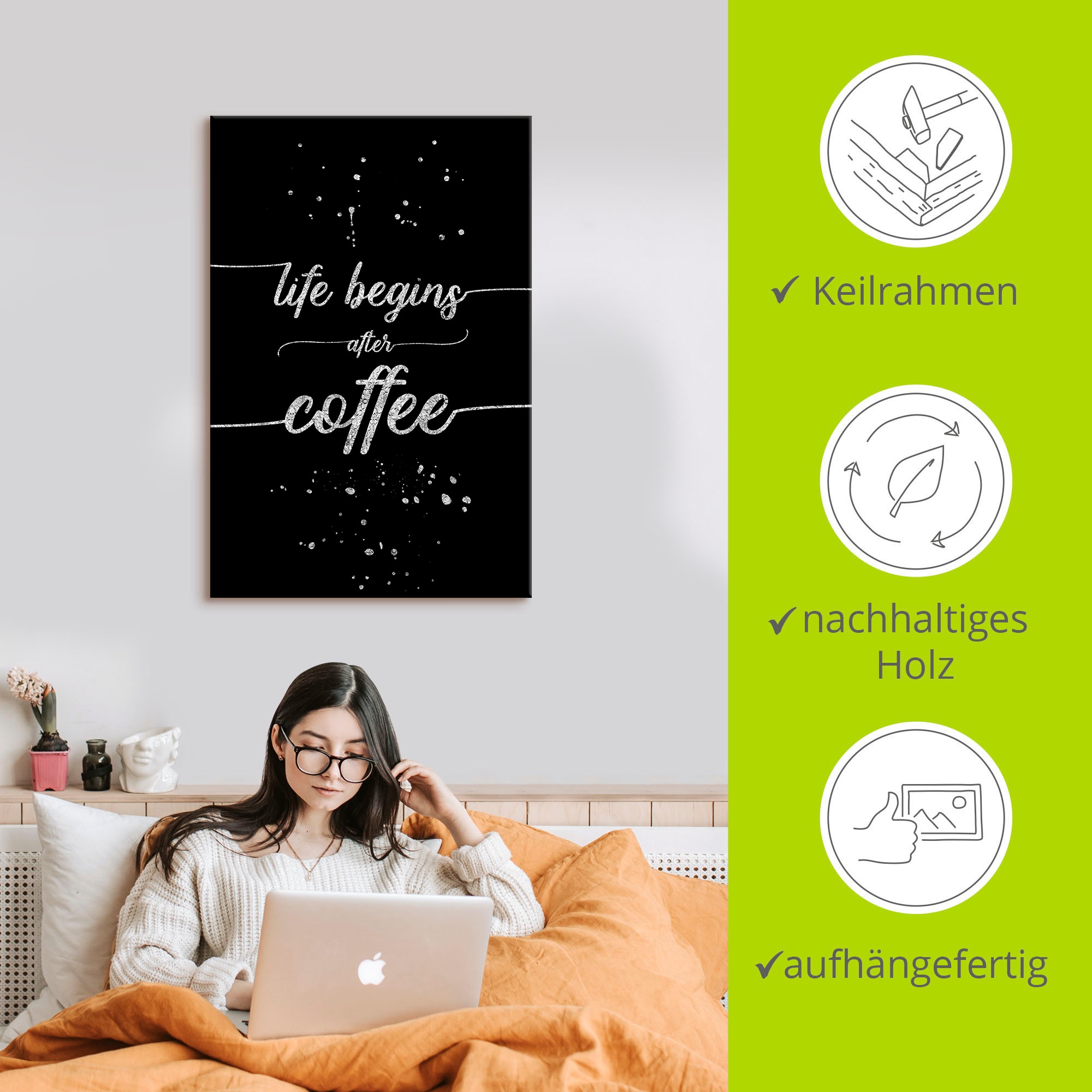Artland Wandbild »Leben beginnt nach dem Kaffee«, Sprüche & Texte, (1 St.), als Alubild, Outdoorbild, Leinwandbild, Wandaufkleber, versch. Größen
