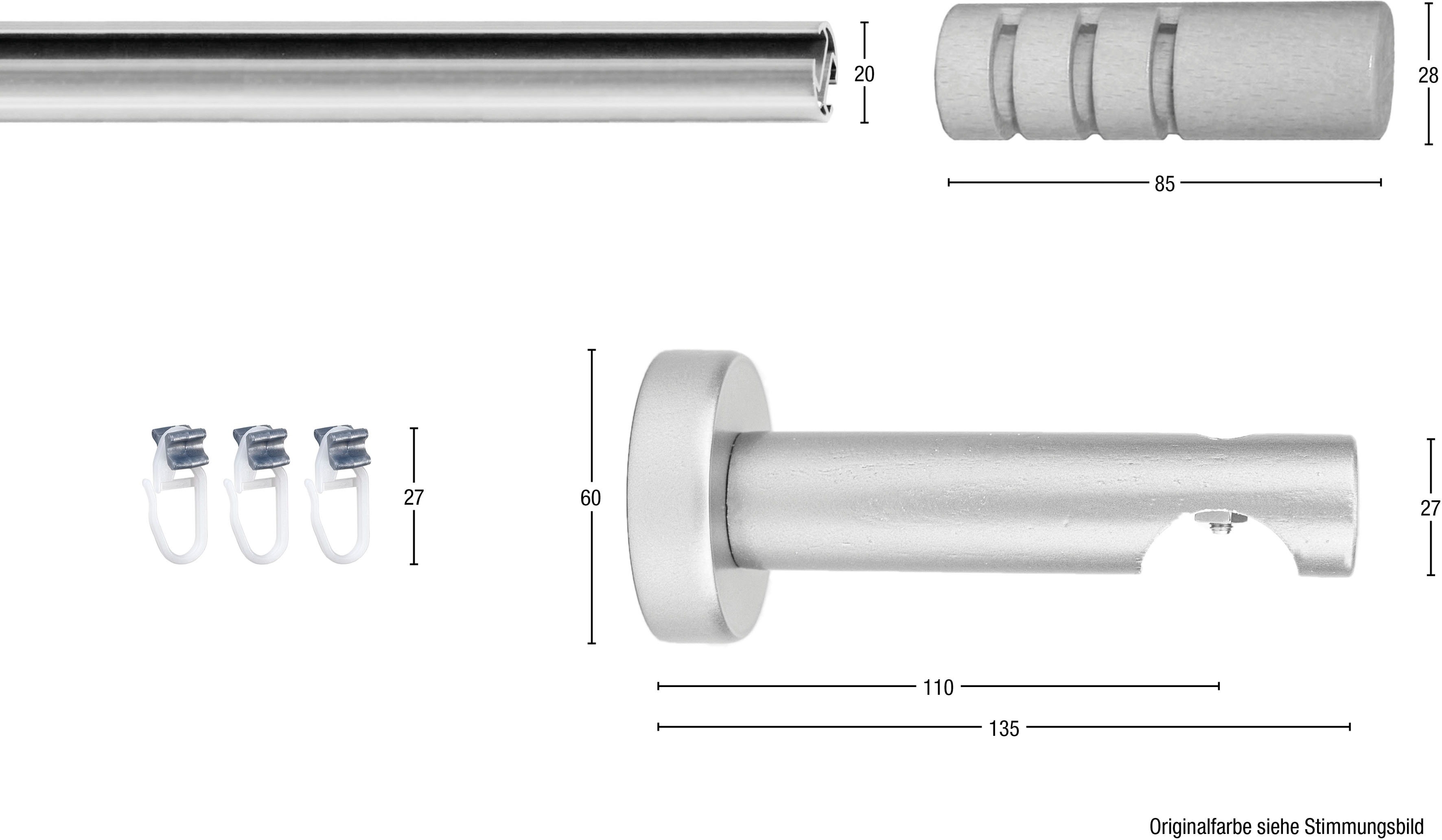Thumbnail - GARESA Gardinenstange "PEMPIA" Ø 20 mm 1 läufig-läufig Wunschmaßlänge Vorhanggarnitur, verlängerbar, Knopf m.Ausschnitte