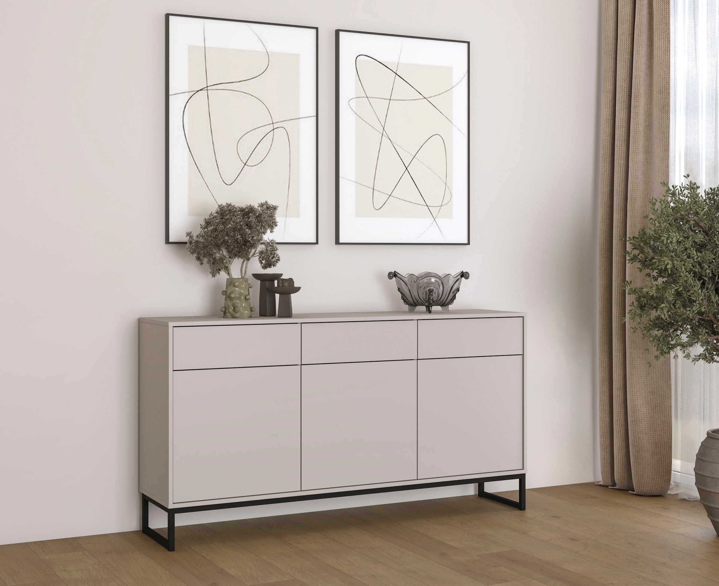 OTTO home Sideboard »Olbia, Breite 157 cm, grifflose Kommode 3 Türen/3 Schubkästen.« Schubladenkommode mit viel Stauraum, Einlegeböden verstellbar