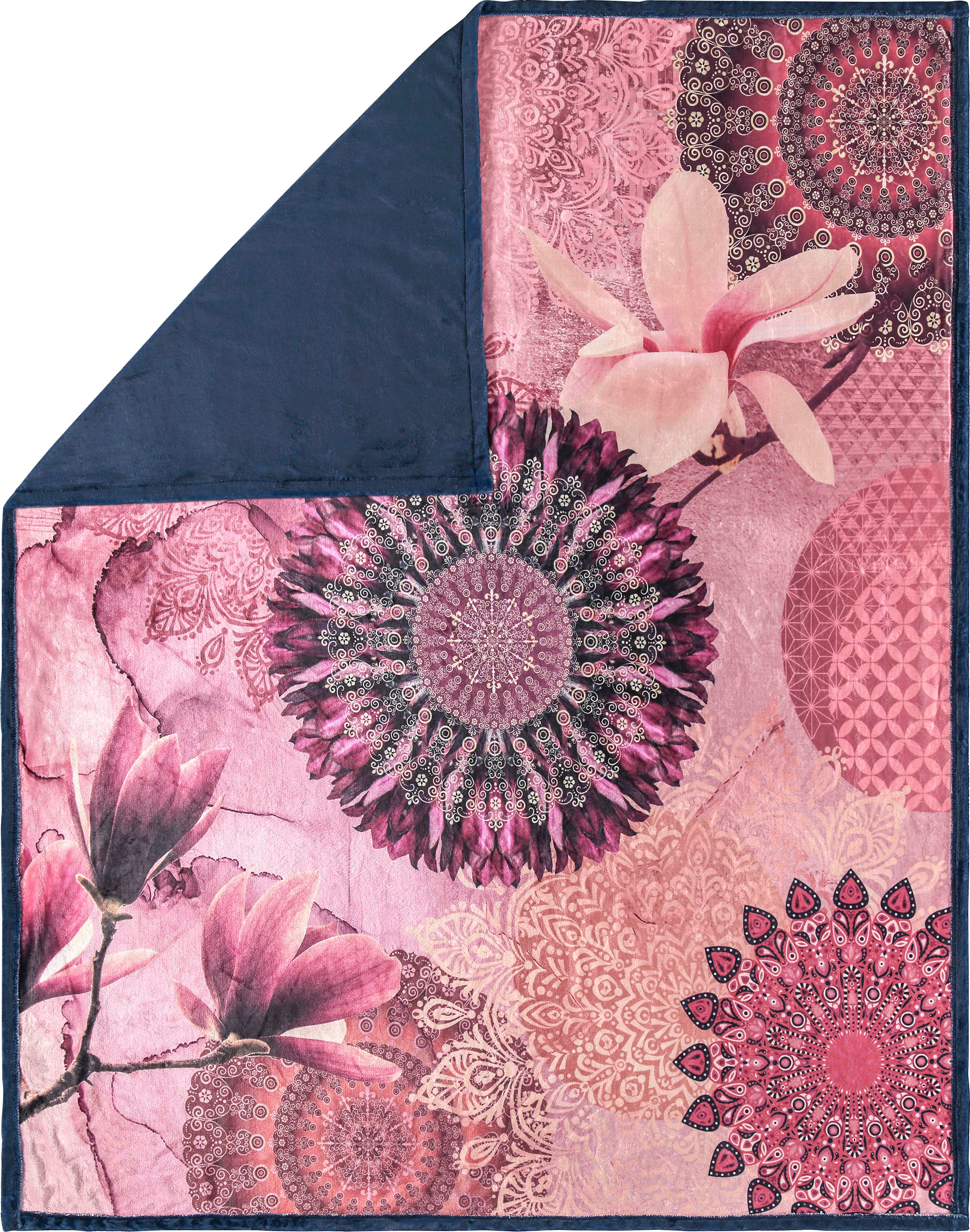 hip Plaid »Zinzi«, Weich, Kuscheldecke, 130x160 cm, Wendeoptik, Mandala, Blumen