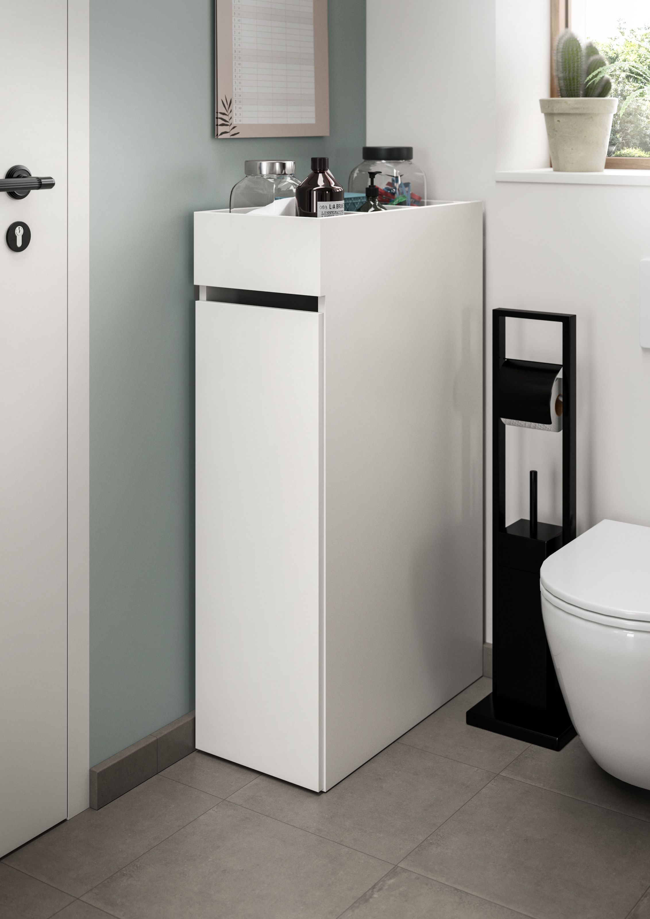 welltime Standregal »Falas, Höhe 101cm, Apothekerauszug mit 3 Fächern,3 offene Ablagefächer«, Rollregal, Organizer, Anstellregal, Anstellschrank, Badschrank