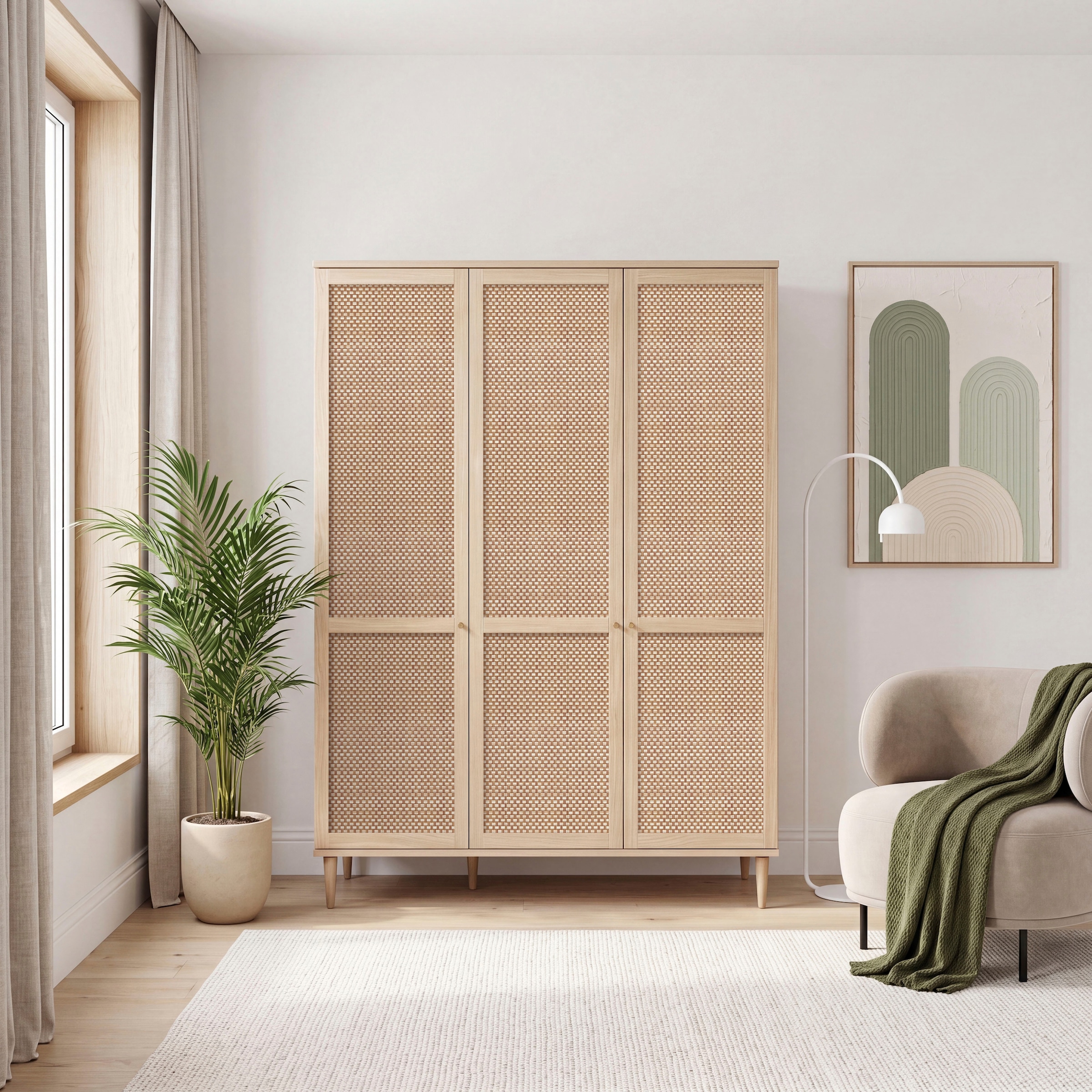 OTTO home Kleiderschrank »ELLIAN mi tWiener Geflechtoptik und warmem Holzdekor« Holzfüße, Metallgriffe, Made in EU, viel Stauraum, FSC® zertifiziert