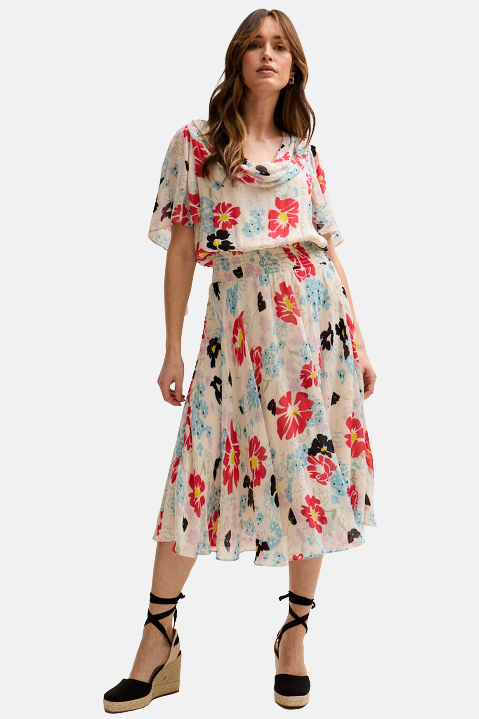 Lily and Lionel Midikleid »Galaxy Cowl Neck Poppy Print Midi Dress. Damen«