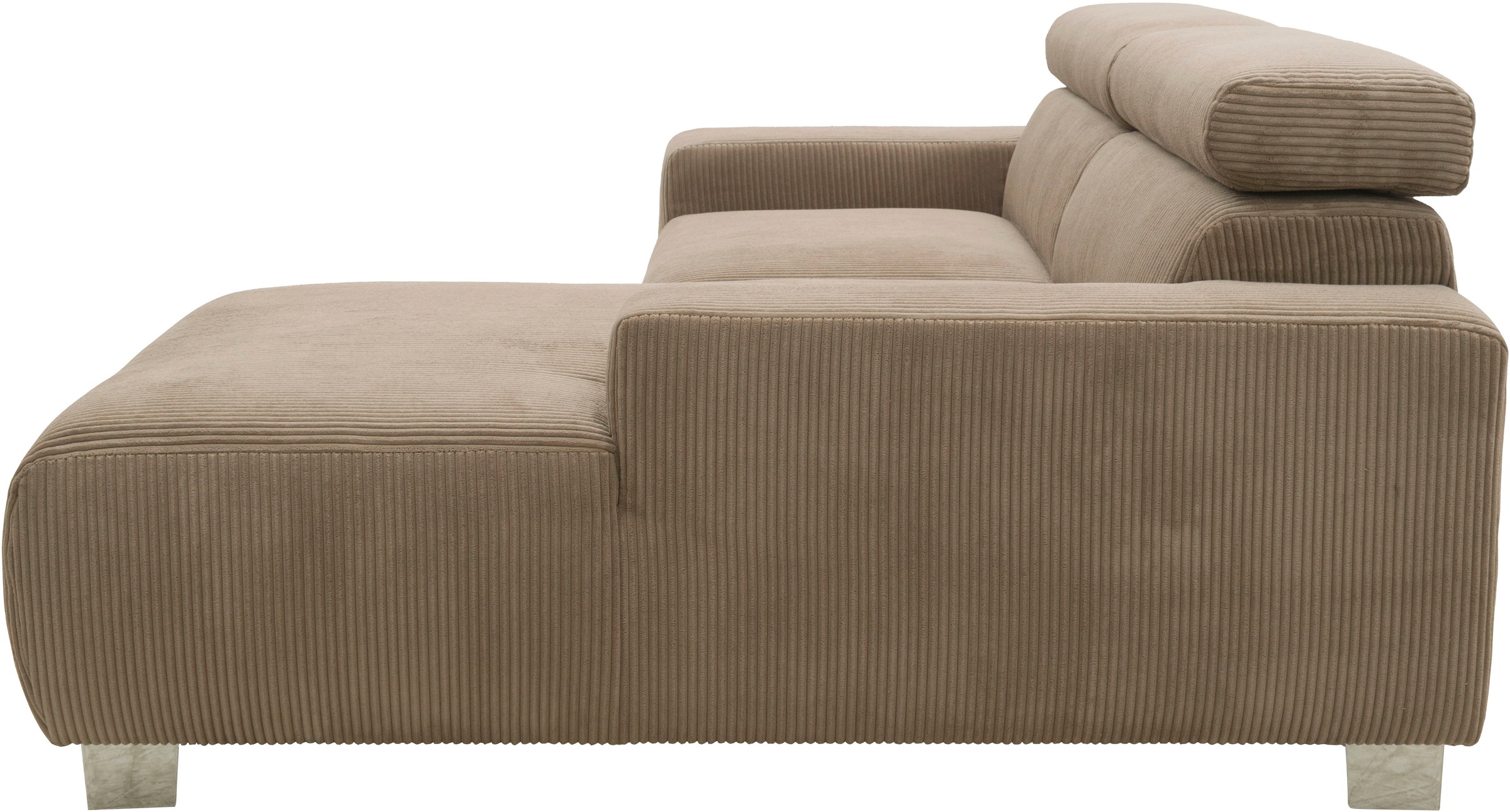 DOMO collection Ecksofa »100030 inkl. Kopfteilverstellung, guter Sitzkomfort, Cordbezug, L-Form«, mit komfortabler Wellenunterfederung, ideal für kleine Räume