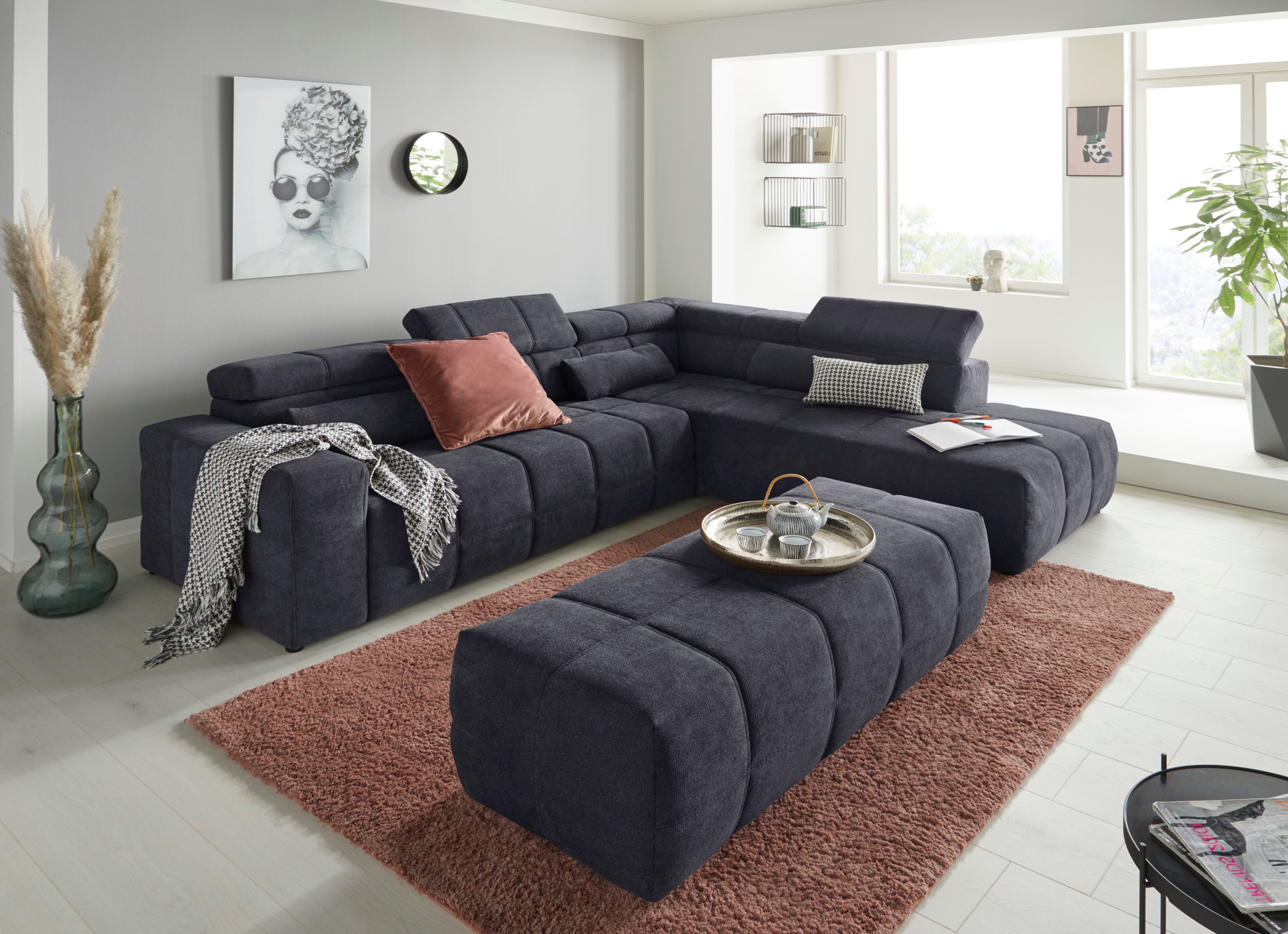 DOMO collection Ecksofa »Brandon L-Form, auch in Leder«, inklusive Kopfteilverstellung, wahlweise mit Sitztiefenverstellung