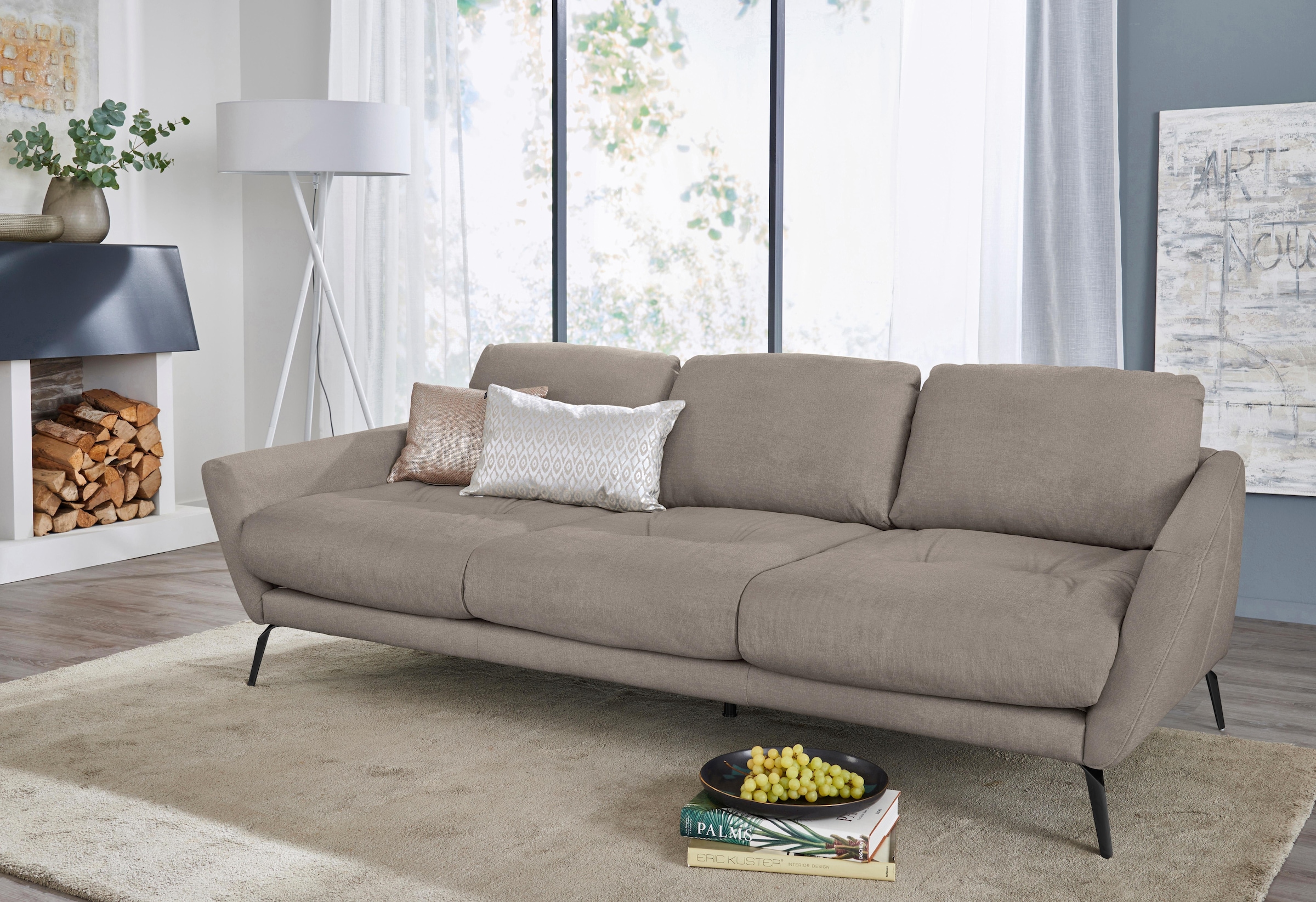 Big-Sofa »softy«, mit dekorativer Heftung im Sitz, Füße schwarz pulverbeschichtet
