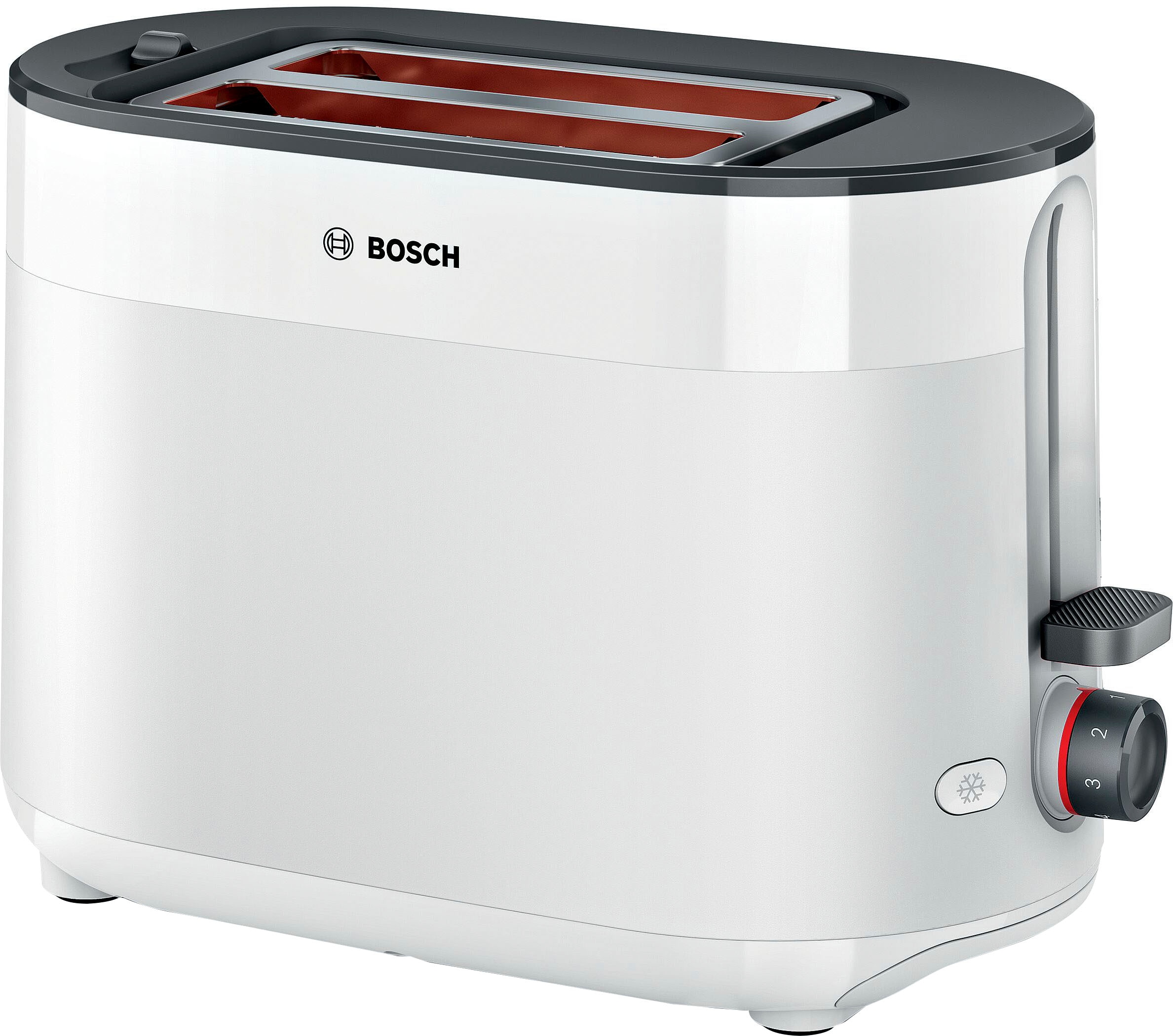 BOSCH Toaster »MyMoment TAT2M121«, 2 Schlitze, für 2 Scheiben, 950 W,  integrierter Brötchenaufsatz, Auftaufunktion, Brotzentrierung, AutoOff |  BAUR | Langschlitztoaster