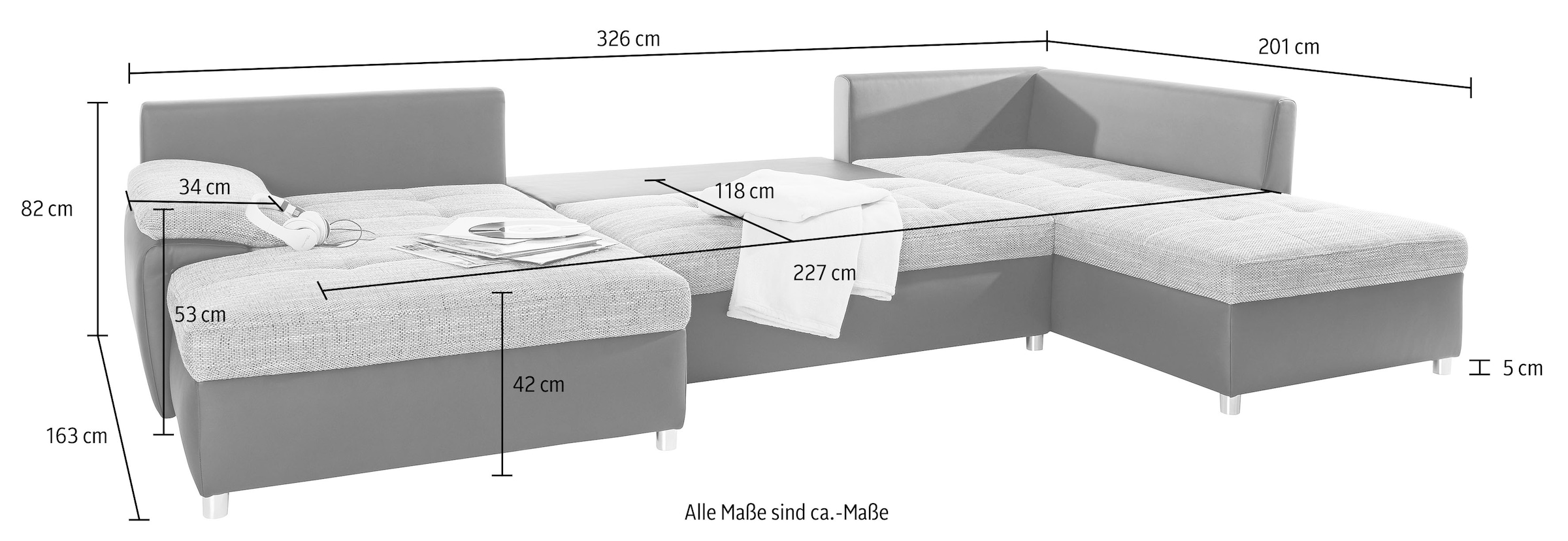 sit&more Wohnlandschaft »Top Bilbao U-Form«, XXL, wahlweise mit Bettfunktion und Bettkasten