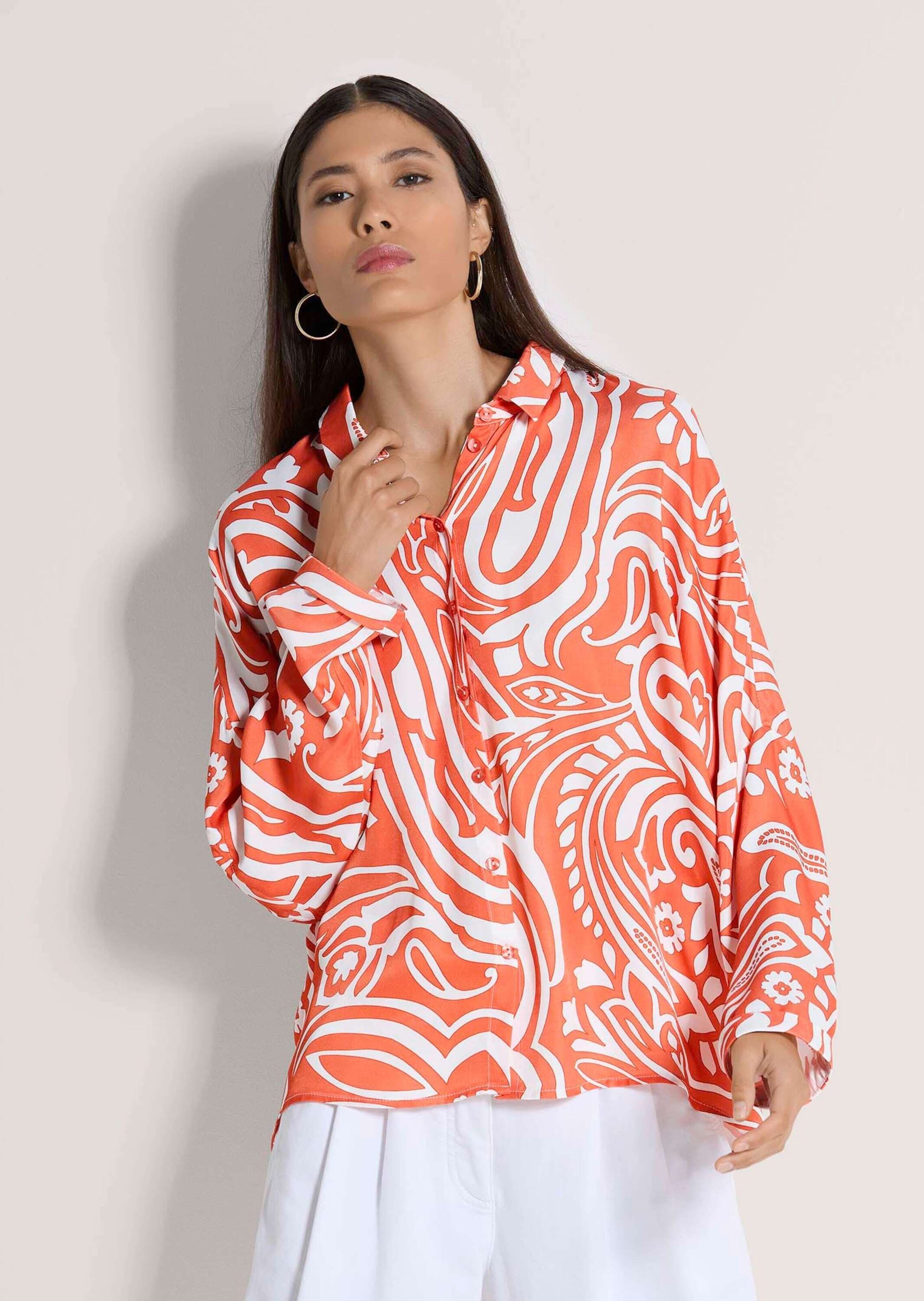 MADELEINE Langarmbluse »Hemdbluse Blusenshirt mit organischem Muster« Kimonoform