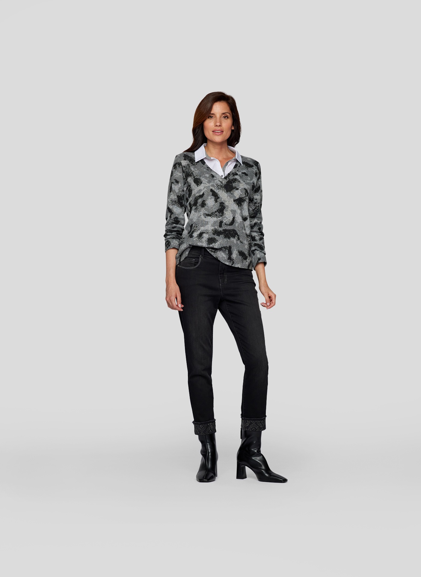 Rabe Print-Shirt »Rabe Eleganter Two-in-one-Pullover mit Hemdkragen«