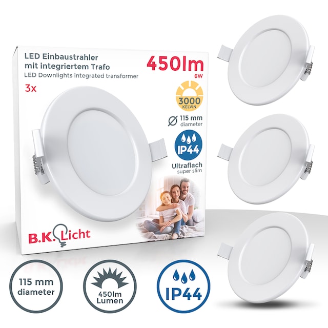 B.K.Licht LED Einbauleuchte, Einbauspots, Bad, ultra flach, inkl. 3x 5W  450LM 3000K, IP44 | BAUR