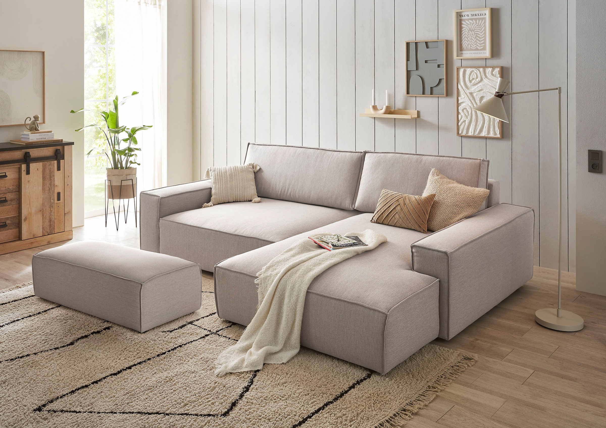 OTTO home Polsterecke »SHERWOOD XXL tief, L-Form, Schlaffunktion, Bigsofa, Cord, Leinenoptik« stellbar zum Schlafsofa (Krokodilverbinder), Cord, Leinenoptik,