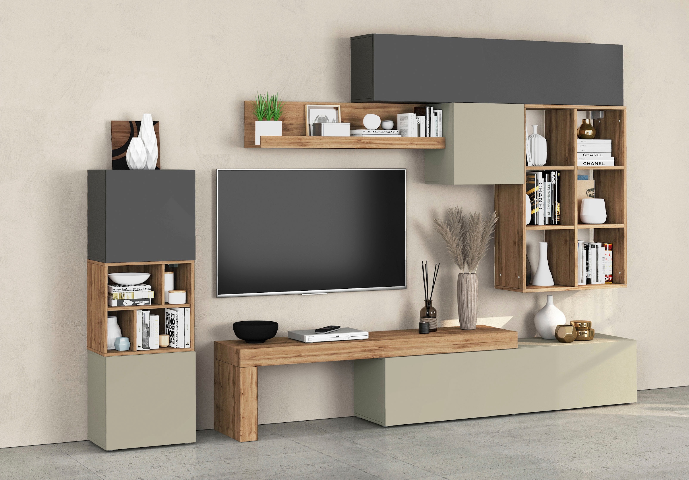 INOSIGN Wohnwand "Chronos Wohnwand, Medienwand, 8-er set" 8 Stk. tlg. günstig online kaufen
