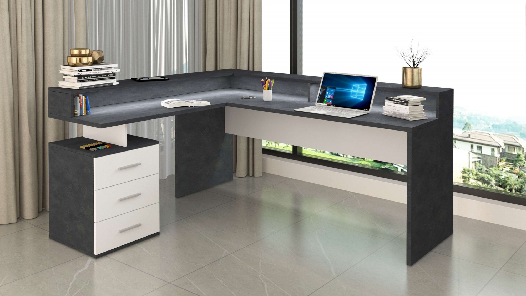 INOSIGN Eckschreibtisch »New Selina«, Schreibtisch, Schubkästen, mit oder ohne Monitoraufsatz, B 180/160 cm