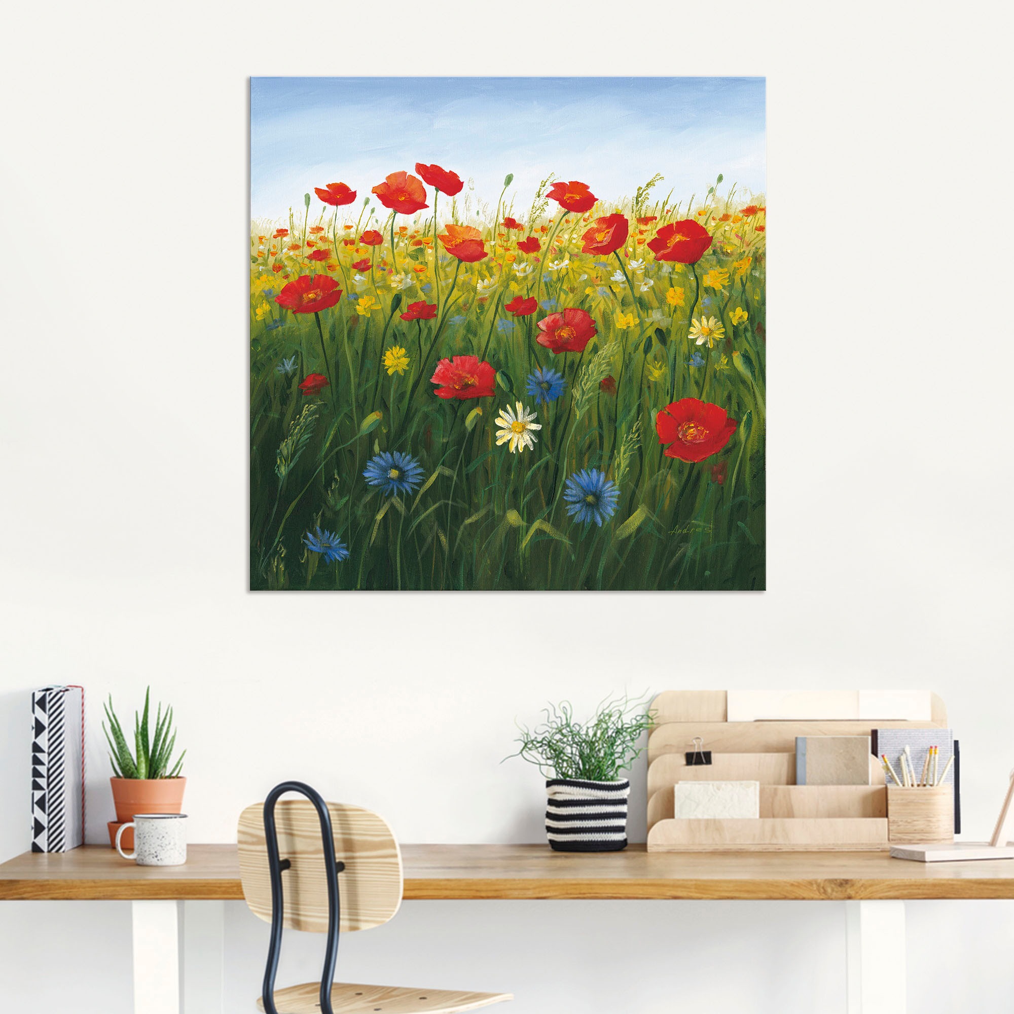 Artland Wandbild »Mohnblumen Landschaft I« Blumenwiese 1 Stk. tlg. als Alubild, Leinwandbild in verschied. Größen