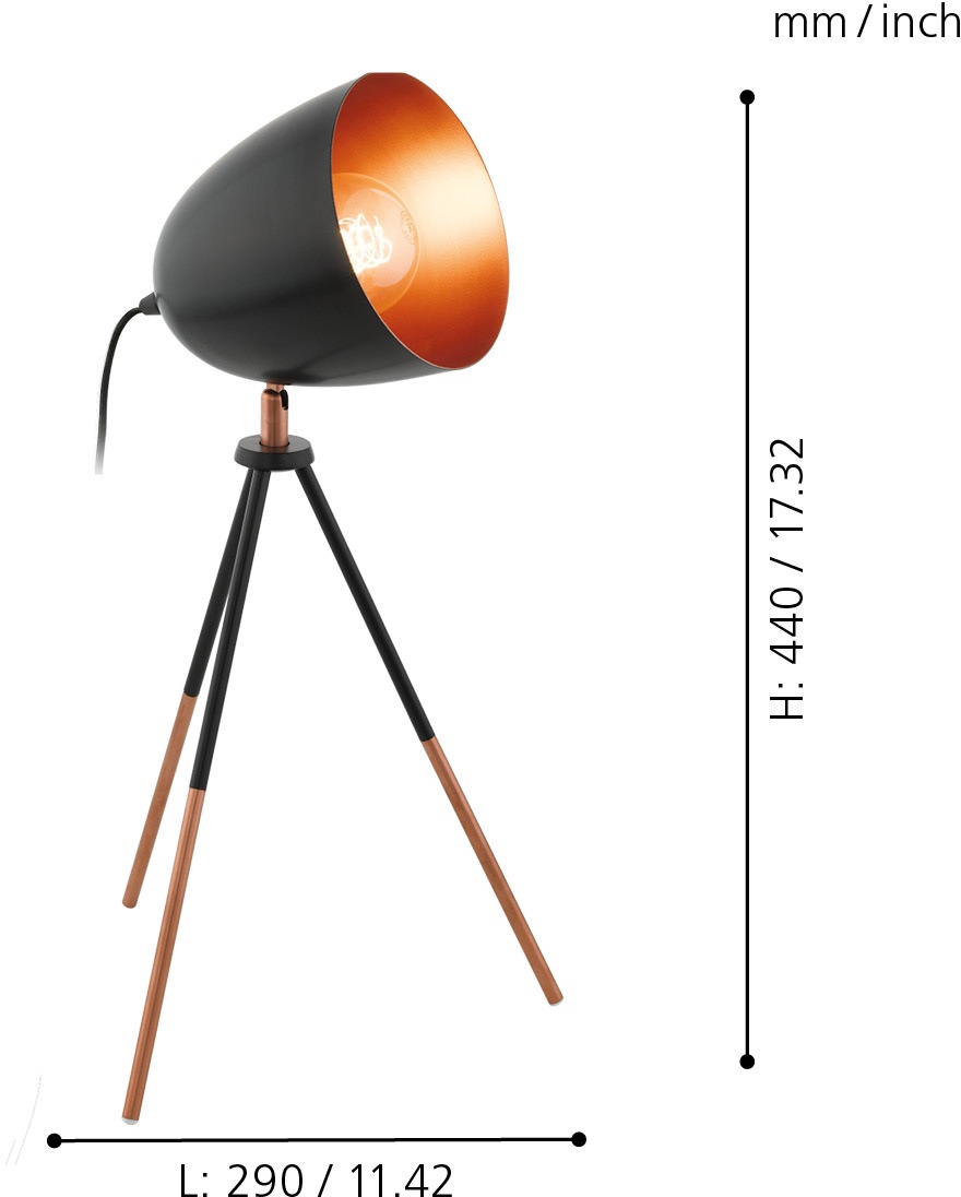 EGLO Tischleuchte »CHESTER«, 1 flammig, Leuchtmittel E27 | ohne Leuchtmittel, Vintage Tischleuchte, Nachttischlampe, Fassung: E27, inkl. Schalter