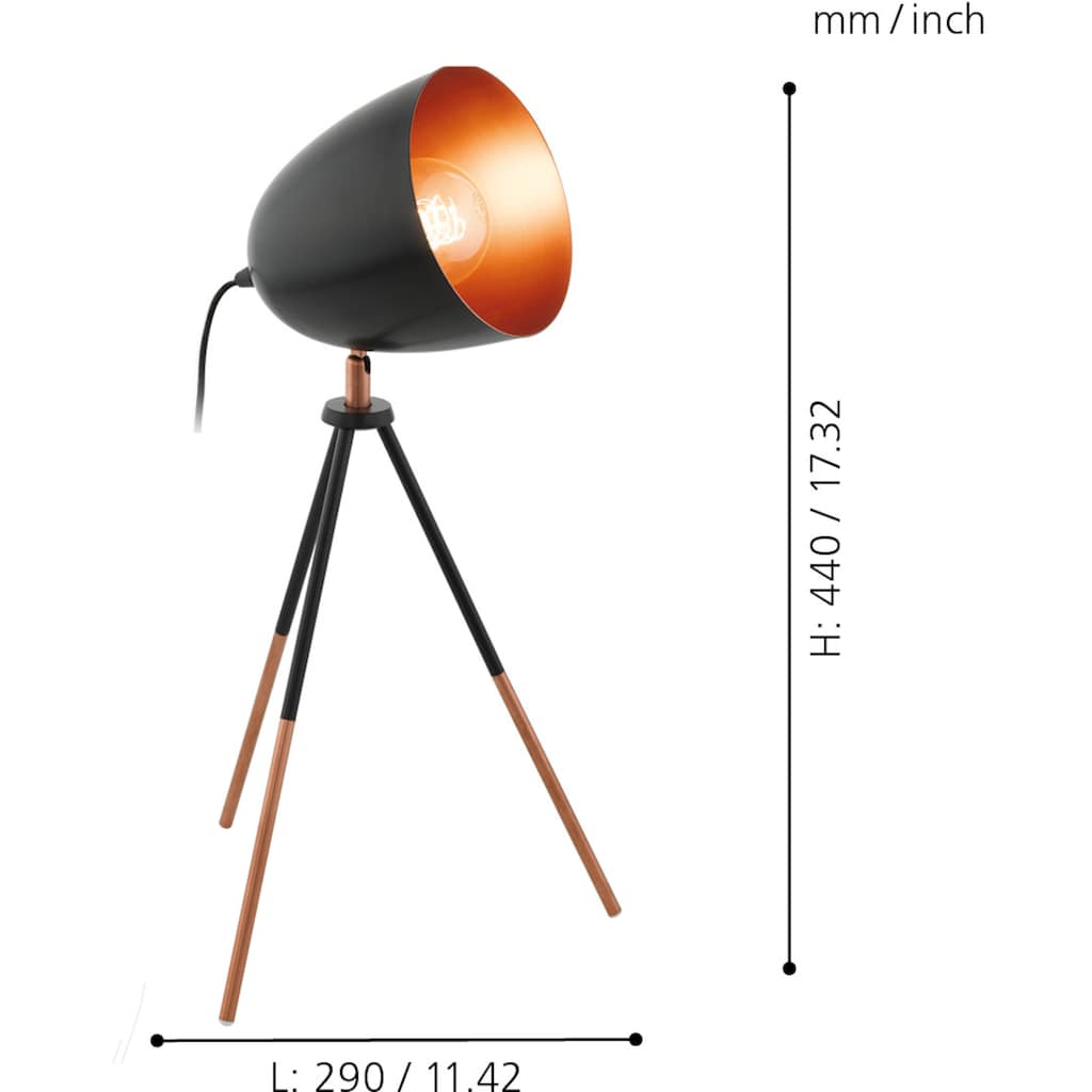 EGLO Tischleuchte »CHESTER«, 1 flammig-flammig, Vintage Tischleuchte, Nachttischlampe, Fassung: E27, inkl. Schalter