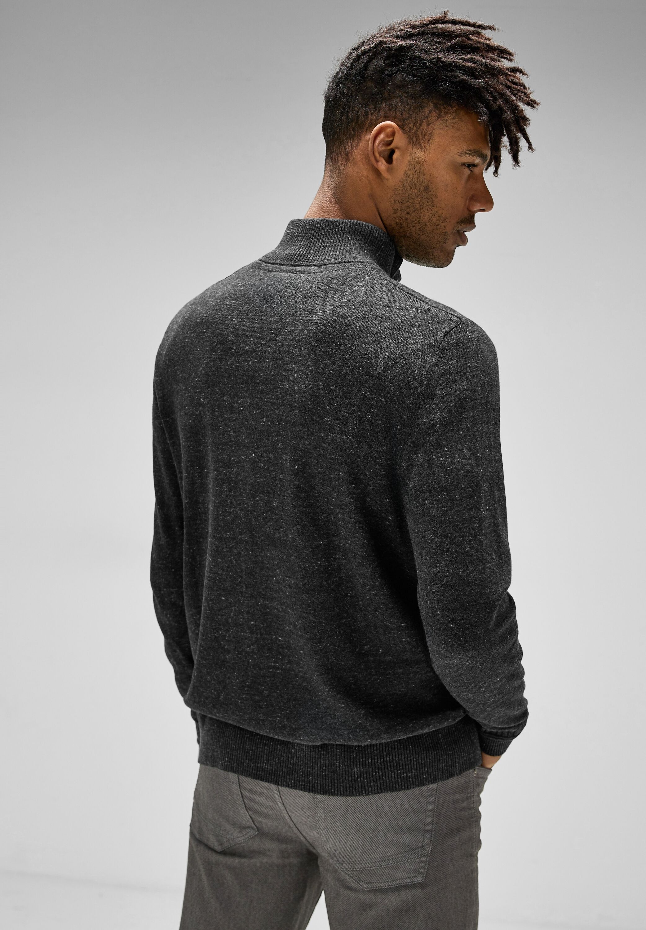 STREET ONE MEN Stehkragenpullover, mit Knopfreihe