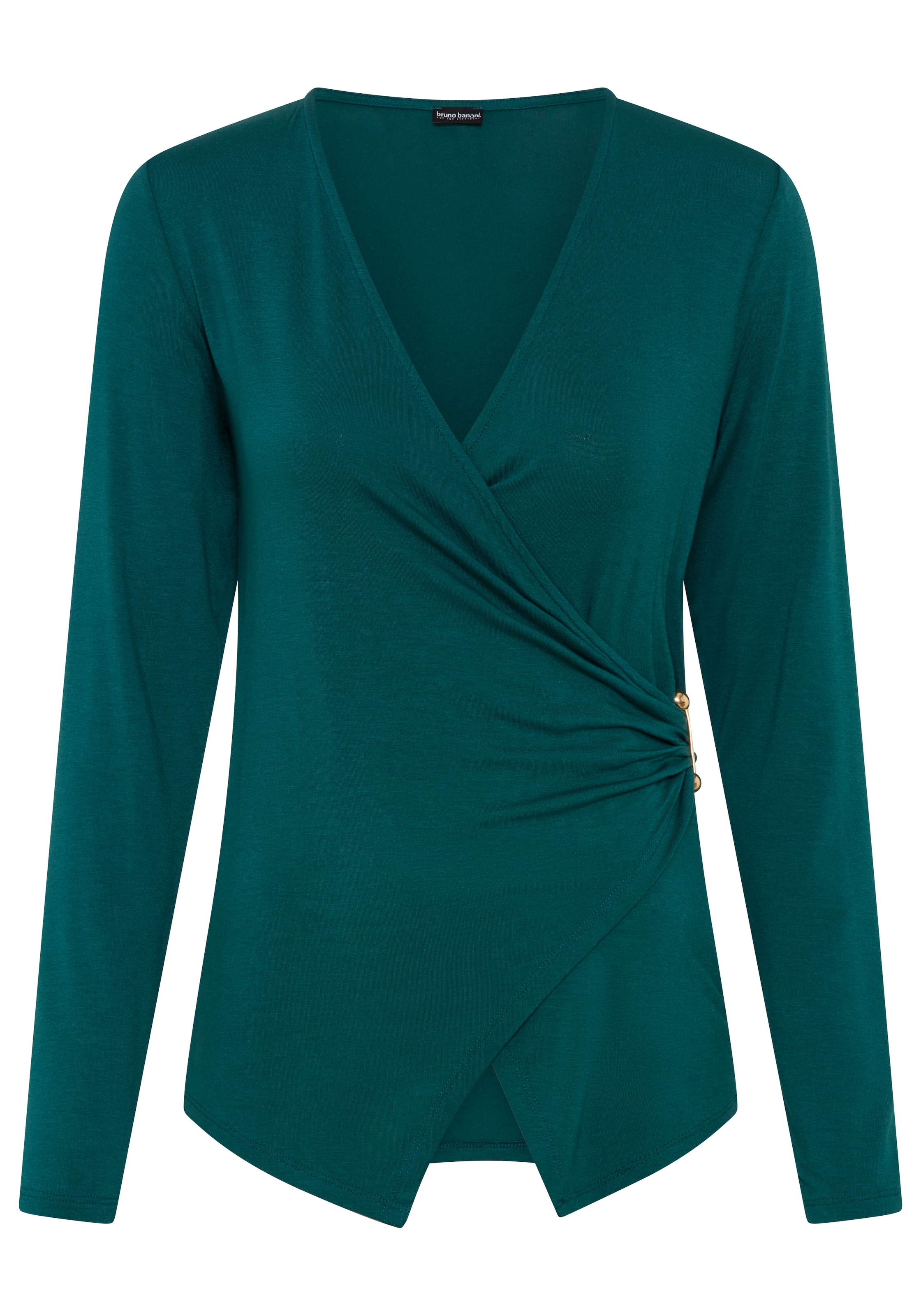 Bruno Banani Longsleeve »mit Zierschnalle« aus Jersey, mit Wickeloptik, Langarm-Design, figurbetonte Passform