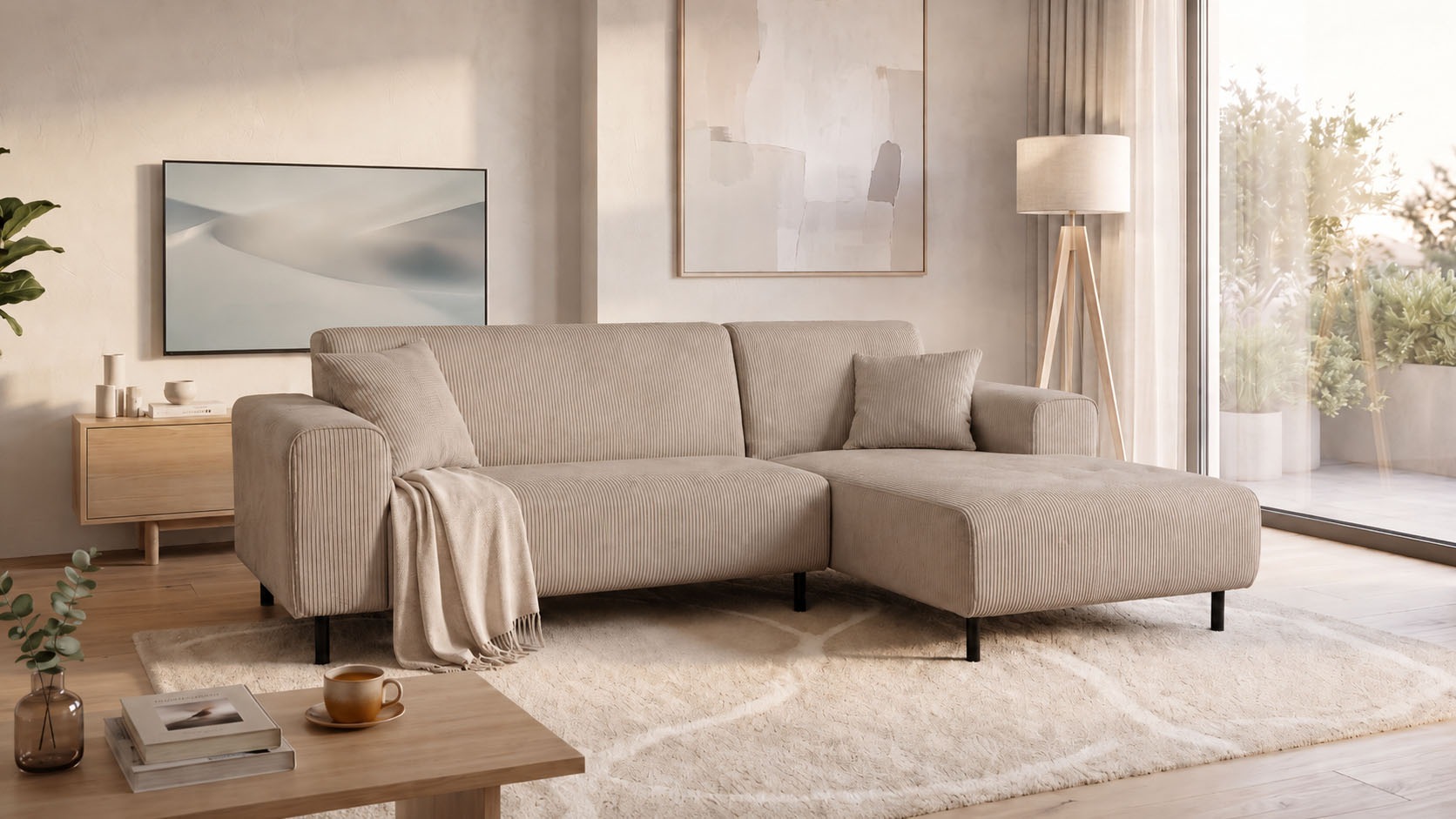 OTTO home Ecksofa "ARROS L-Form mit Wellenunterfederung, Maße B/T/H: 235/163/81 cm" incl. Zierkissen, mit Recamiere rechts/links bestellbar, auch in Cord