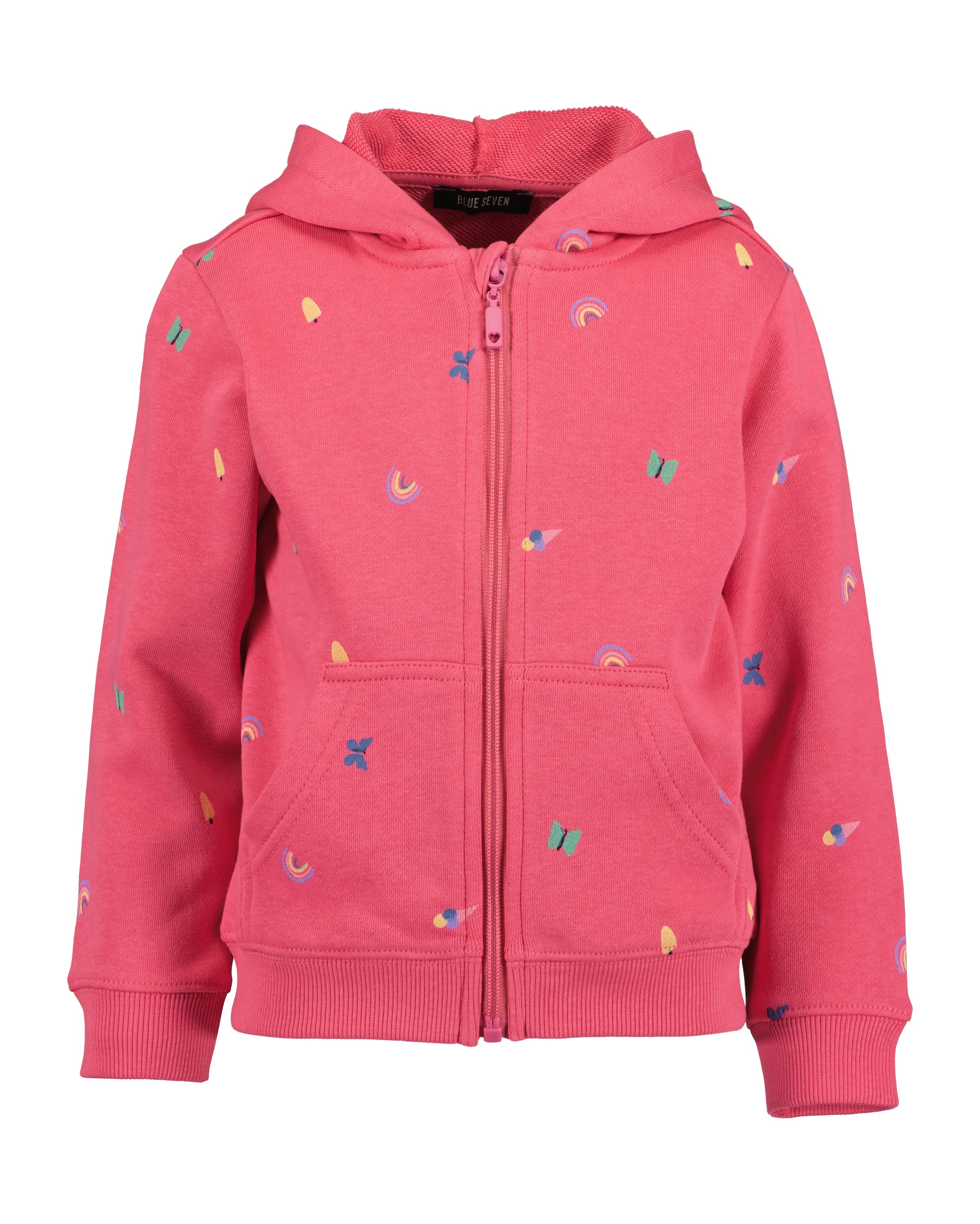 BLUE SEVEN Mädchen Kapuzensweatjackepink ao, Gr. 110, bedruckt, Sweatware, Obermaterial: 80% Baumwolle, 20% Polyester, Sweatjacken, allover bedruckt