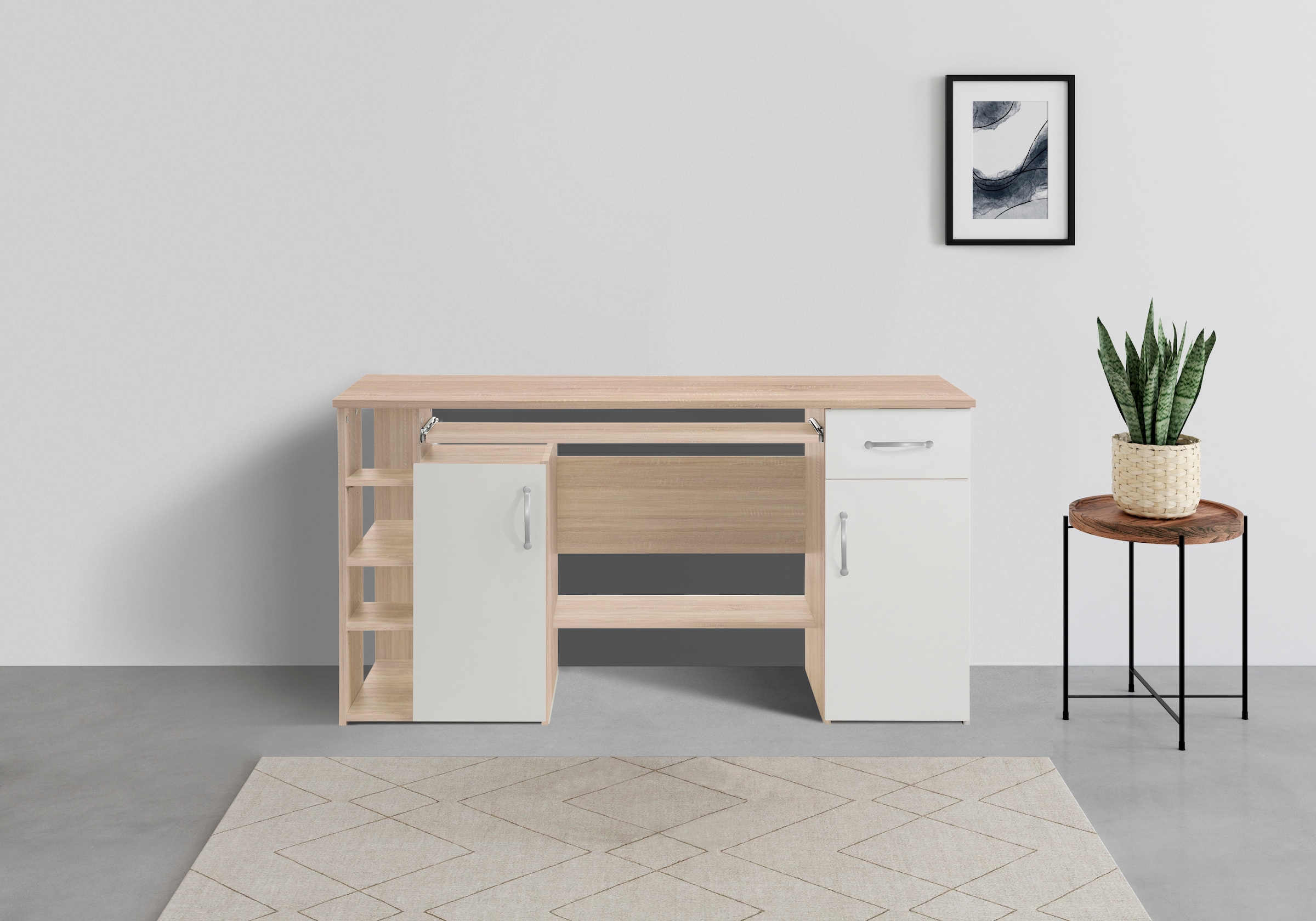 VOGL Möbelfabrik Schreibtisch »Tim mit seitlich offenen Fächern & Tastaturauszug,«, Druckerablage, 1 Schublade, Breite 138 cm, Made in Germany