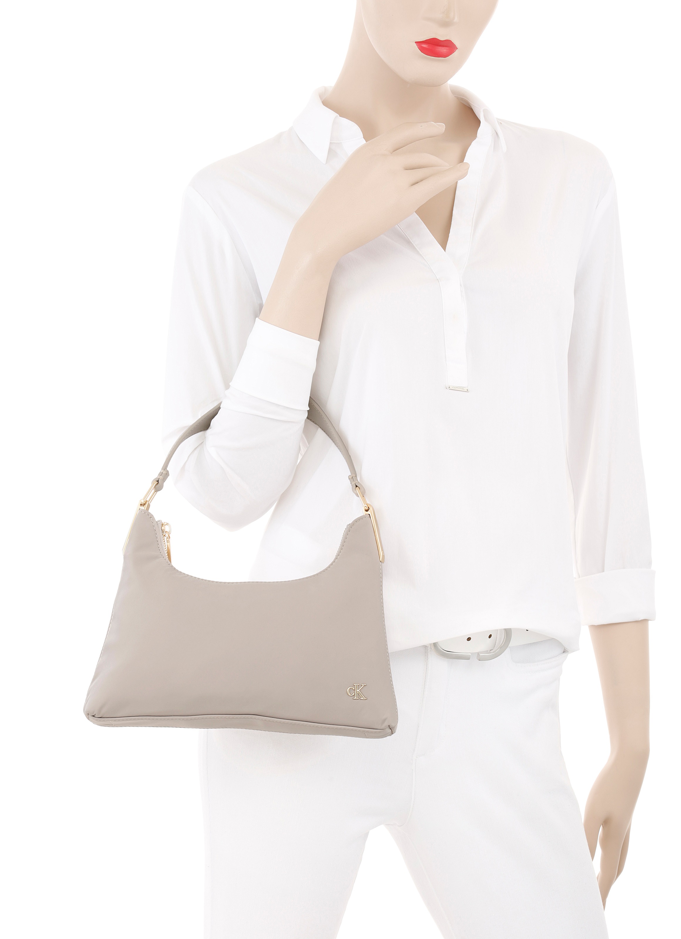 Calvin Klein Jeans Henkeltasche »SATIN NYLON SMALL SHOULDER BAG«, Umhängetasche, Damen Handtasche, Henkeltasche mit CK-Logoemblem