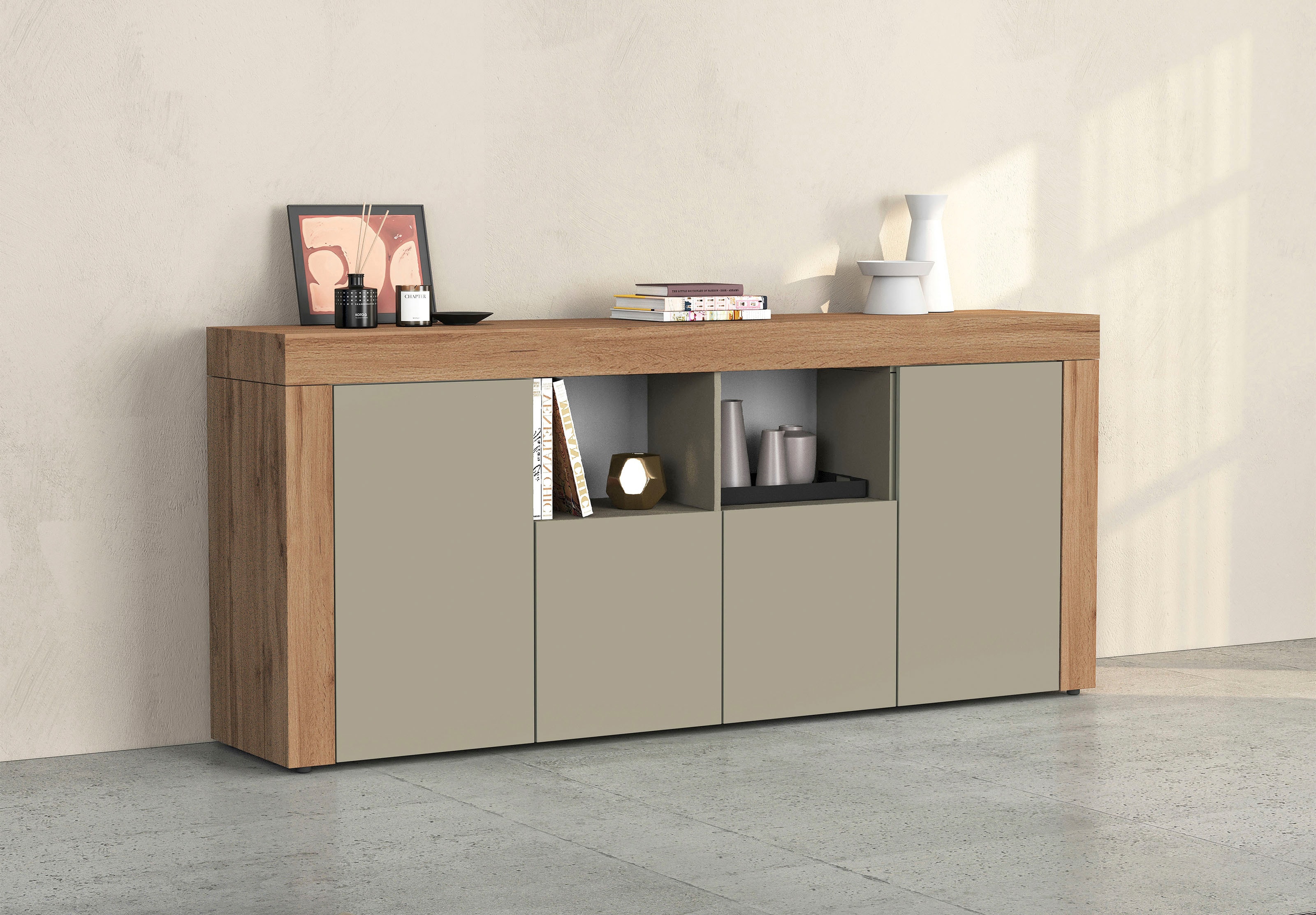 OTTO home Sideboard "CHRONOS Breite 200 cm mit 4 Türen, 2 offene und 8 geschlossene Fächer" 1 Stk. tlg. Sideboard,Kommode, Schrank, Grifflos mit Push to Open, Made in Italy